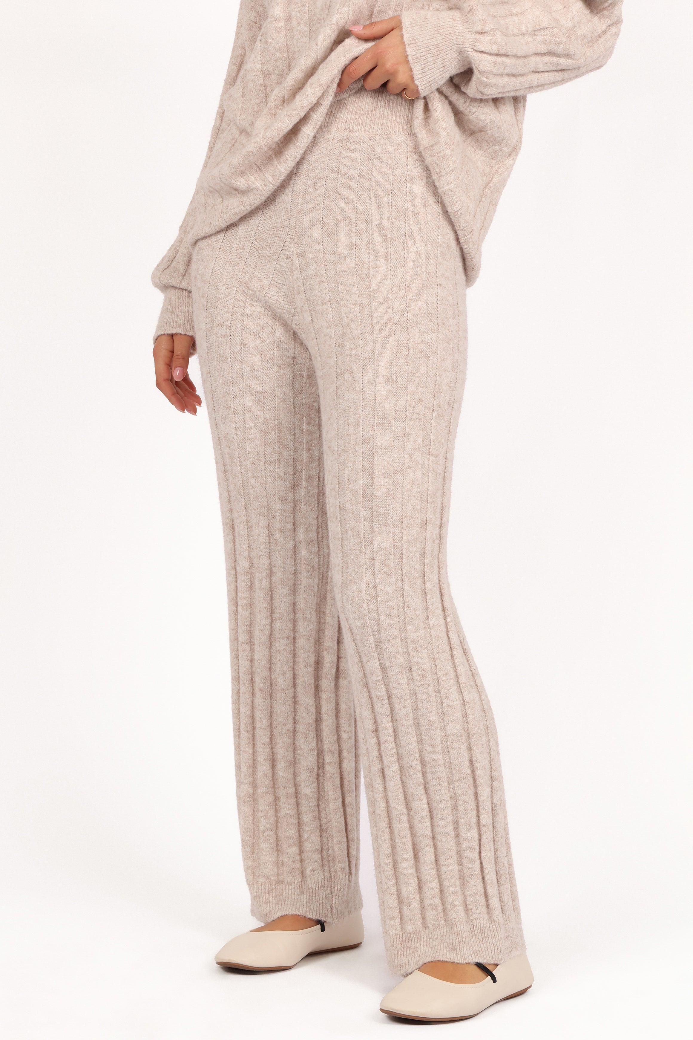 Women's Beige Ribbed Knit Lounge Set - Tahoe Comfort Outfit