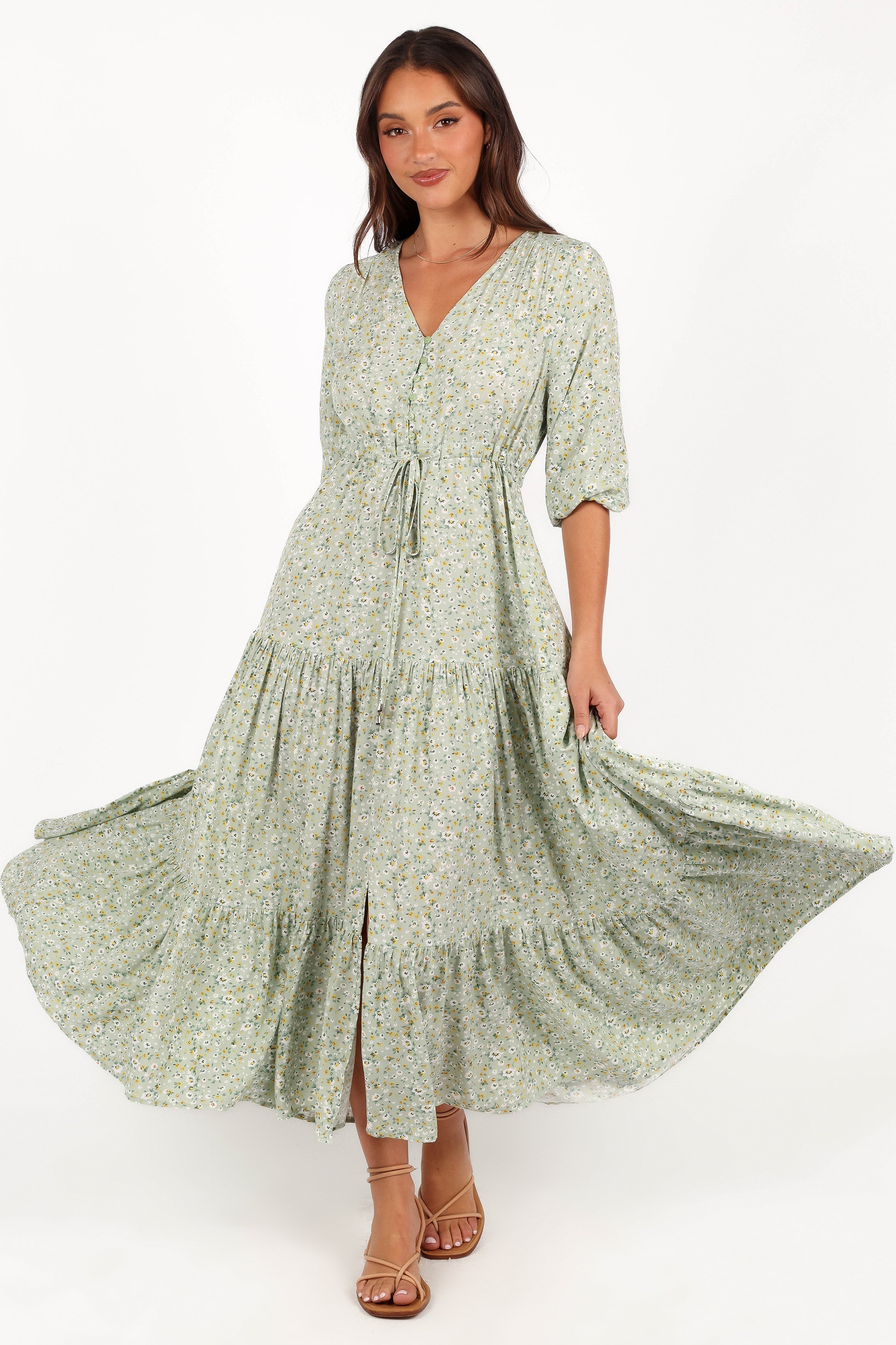 Floral Print Kelda Maxi Dress with V Neck & Tie Waist