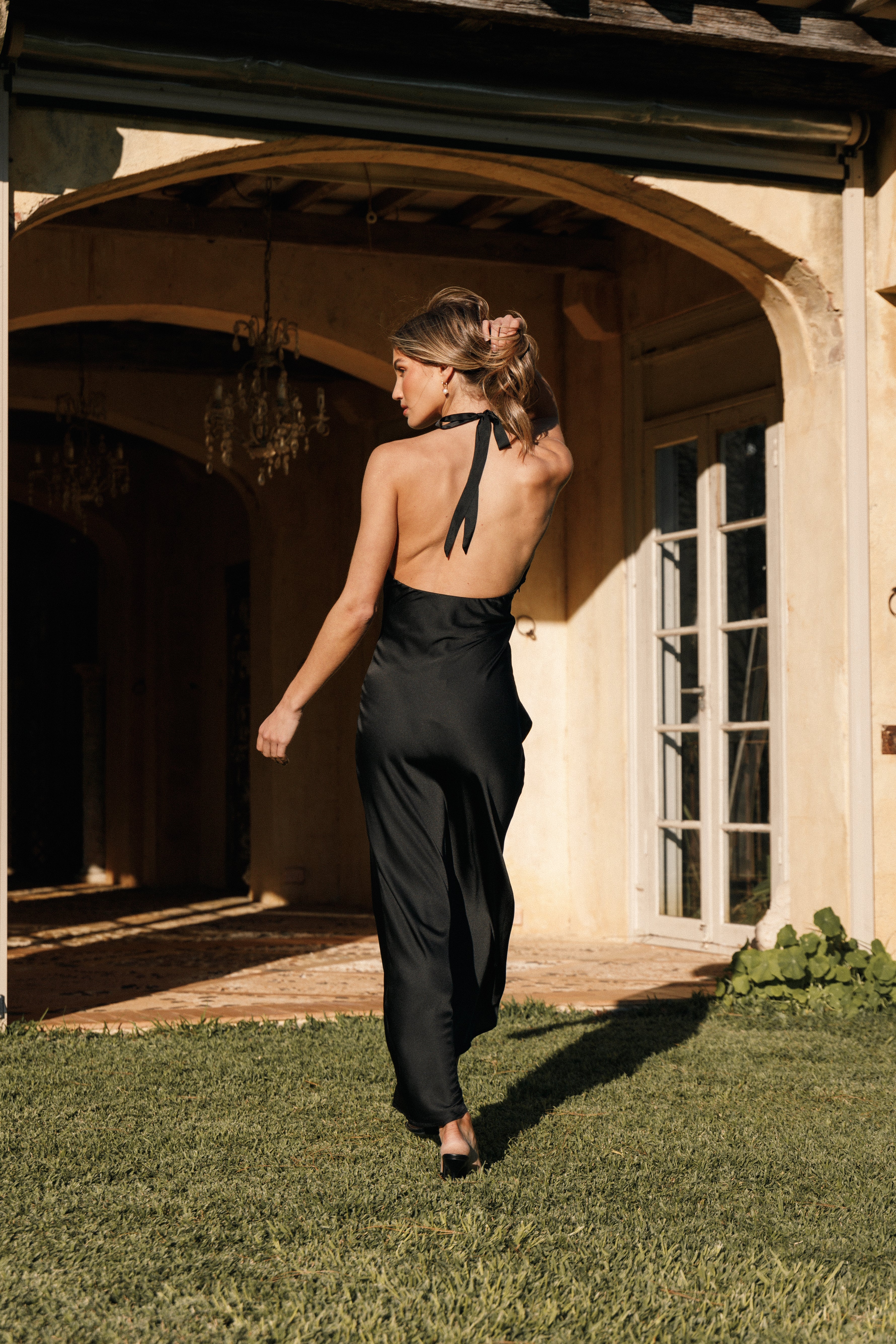 Kalina Black Halterneck Lace Maxi Dress for Weddings