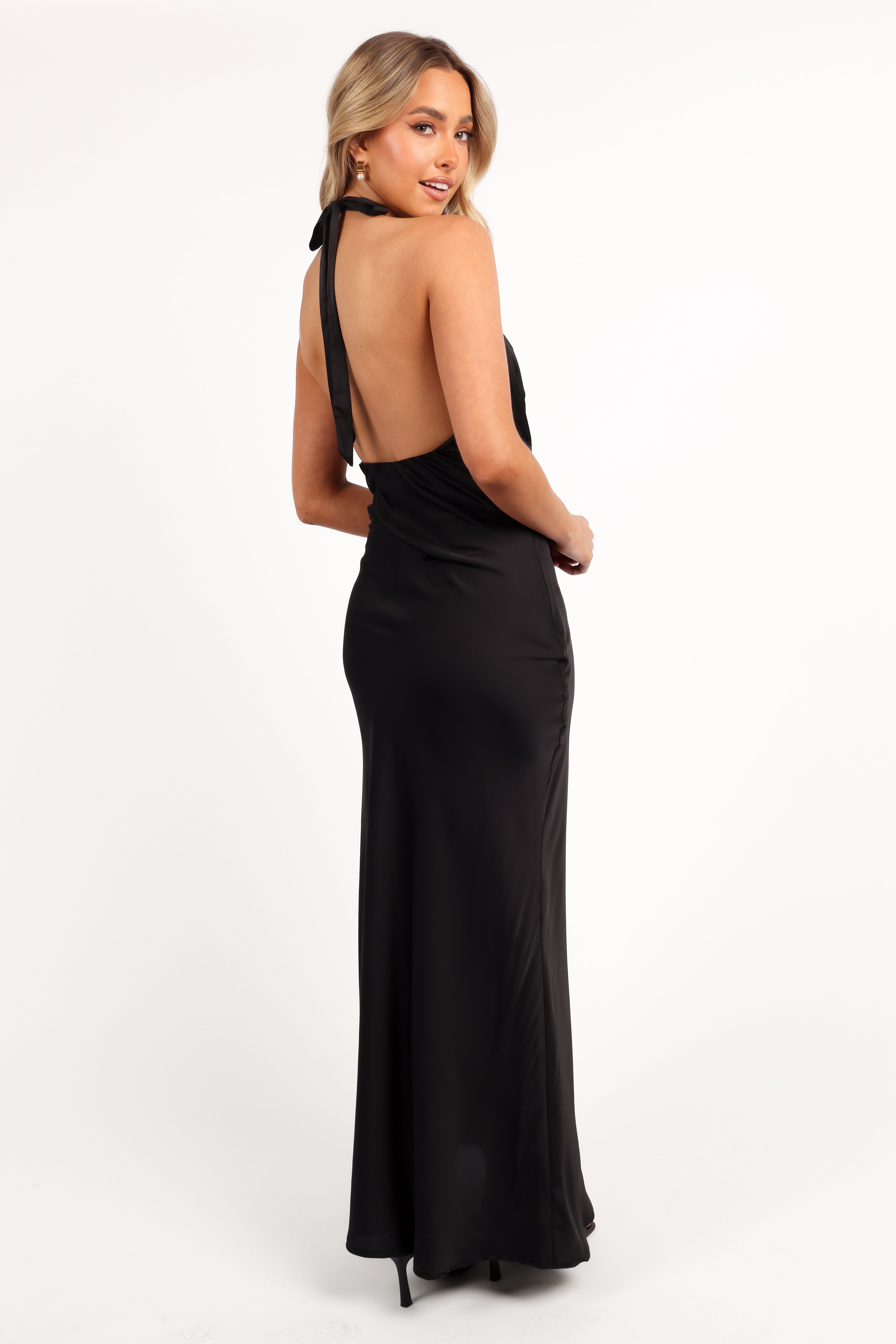 Kalina Black Halterneck Lace Maxi Dress for Weddings