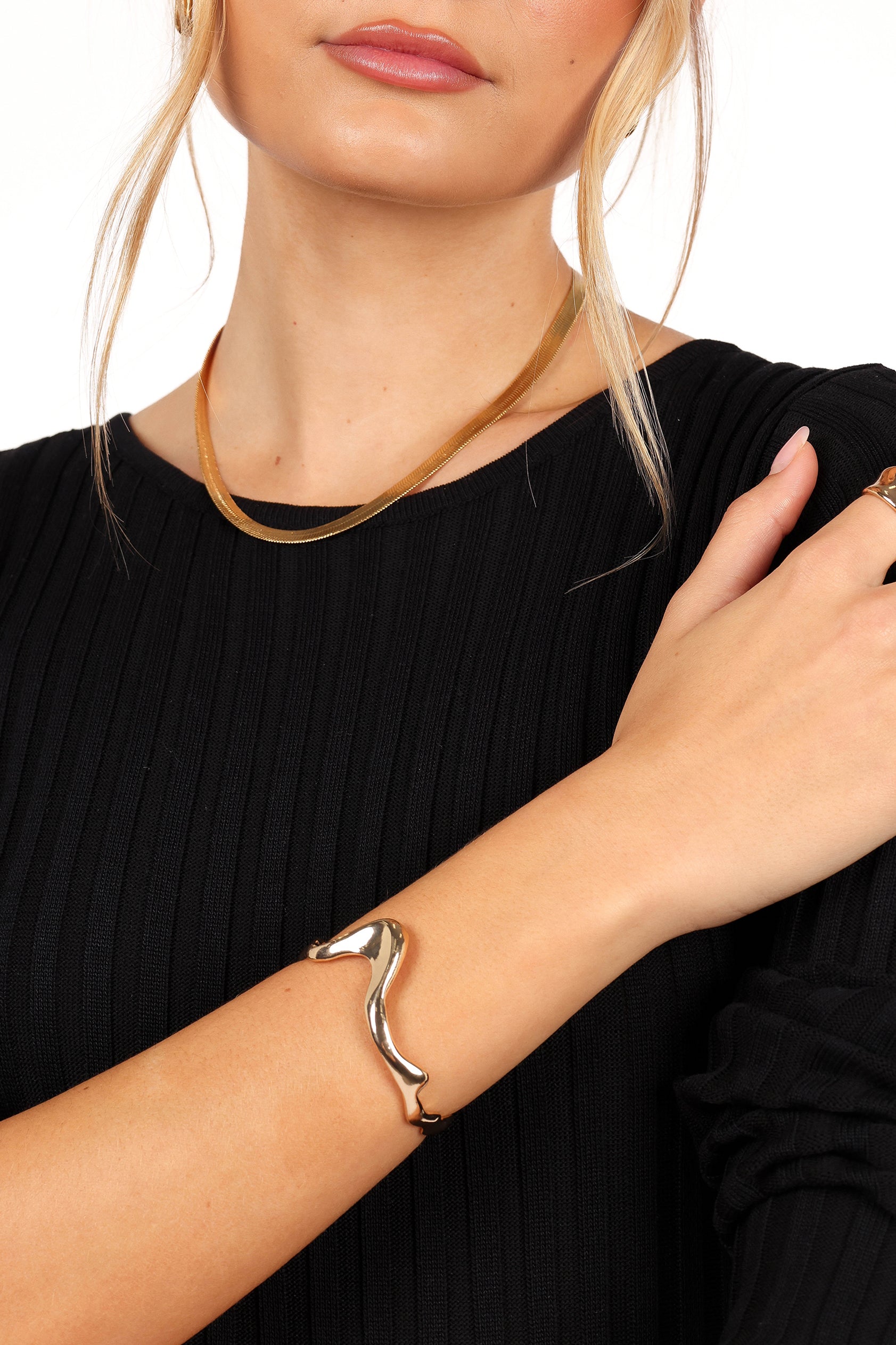 Gold Cuff Bracelet - Allison Abstract Slip-On Design