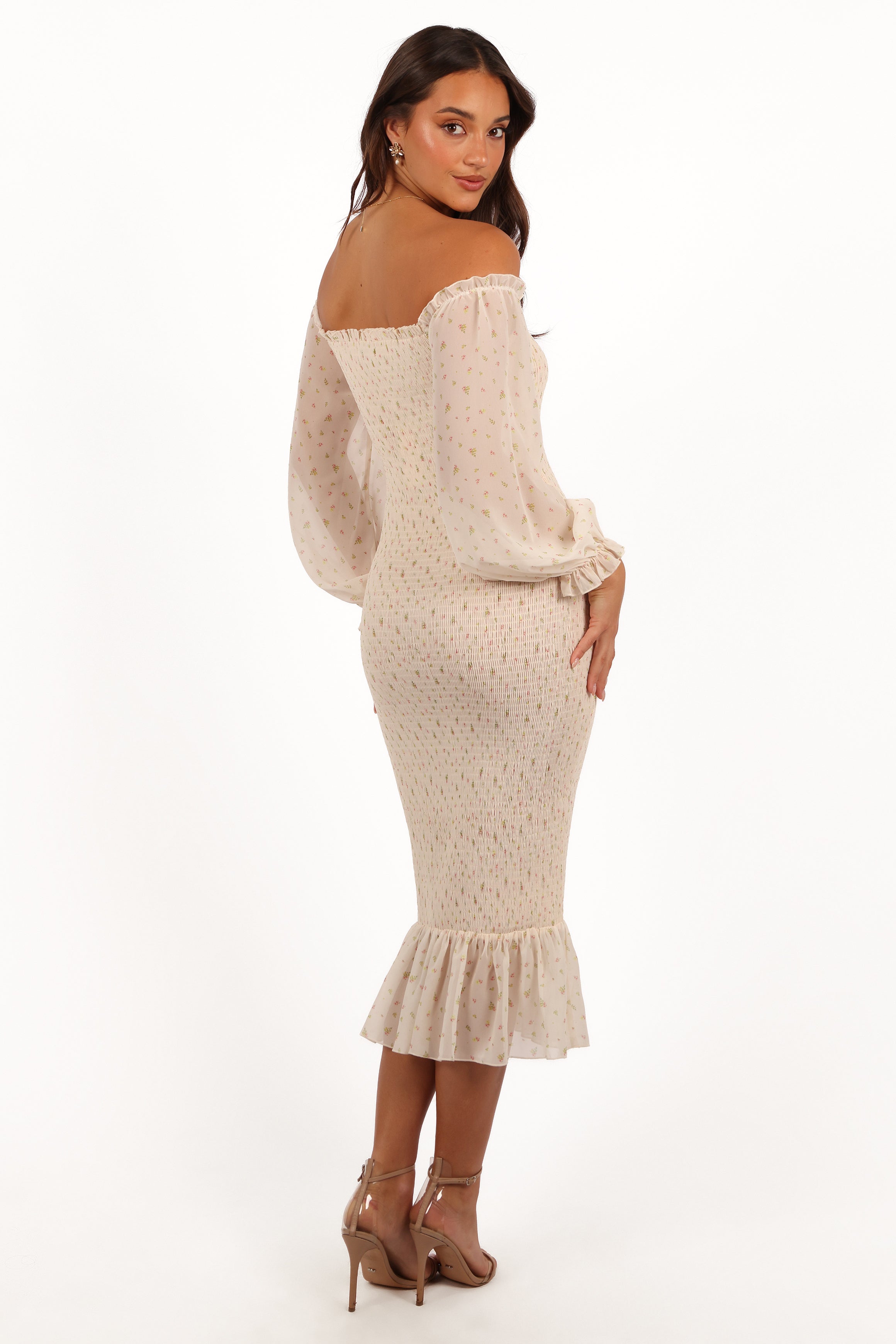Floral Off-Shoulder Midi Dress - Sara Tiny Blooms