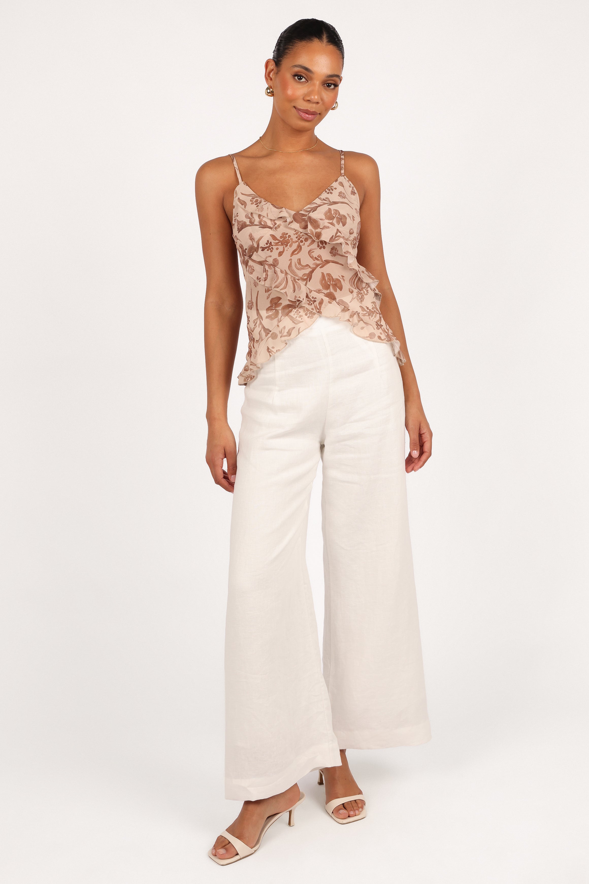 Floral Ruffle Top with Adjustable Straps - Gabrielle Wild Orchid