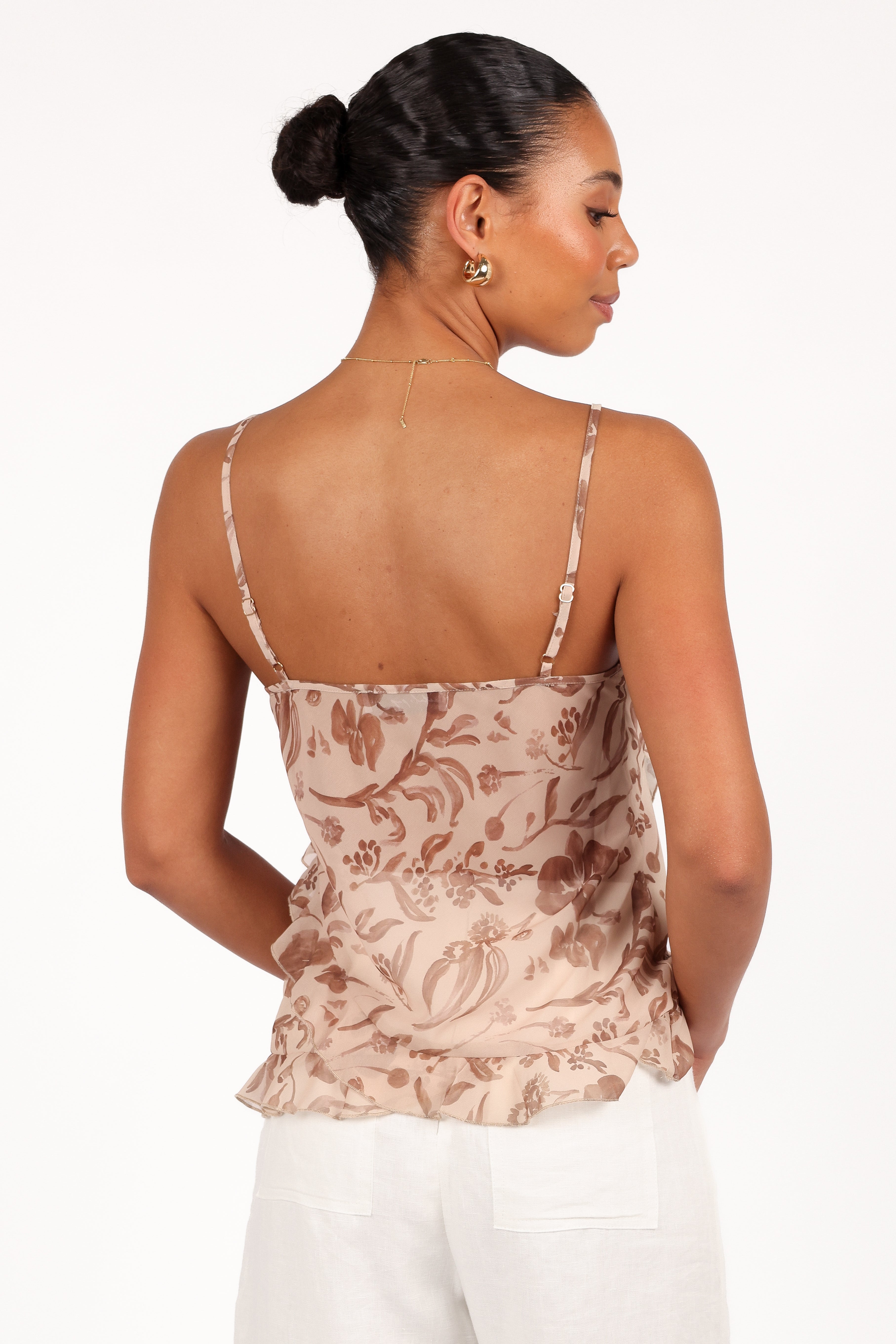 Floral Ruffle Top with Adjustable Straps - Gabrielle Wild Orchid