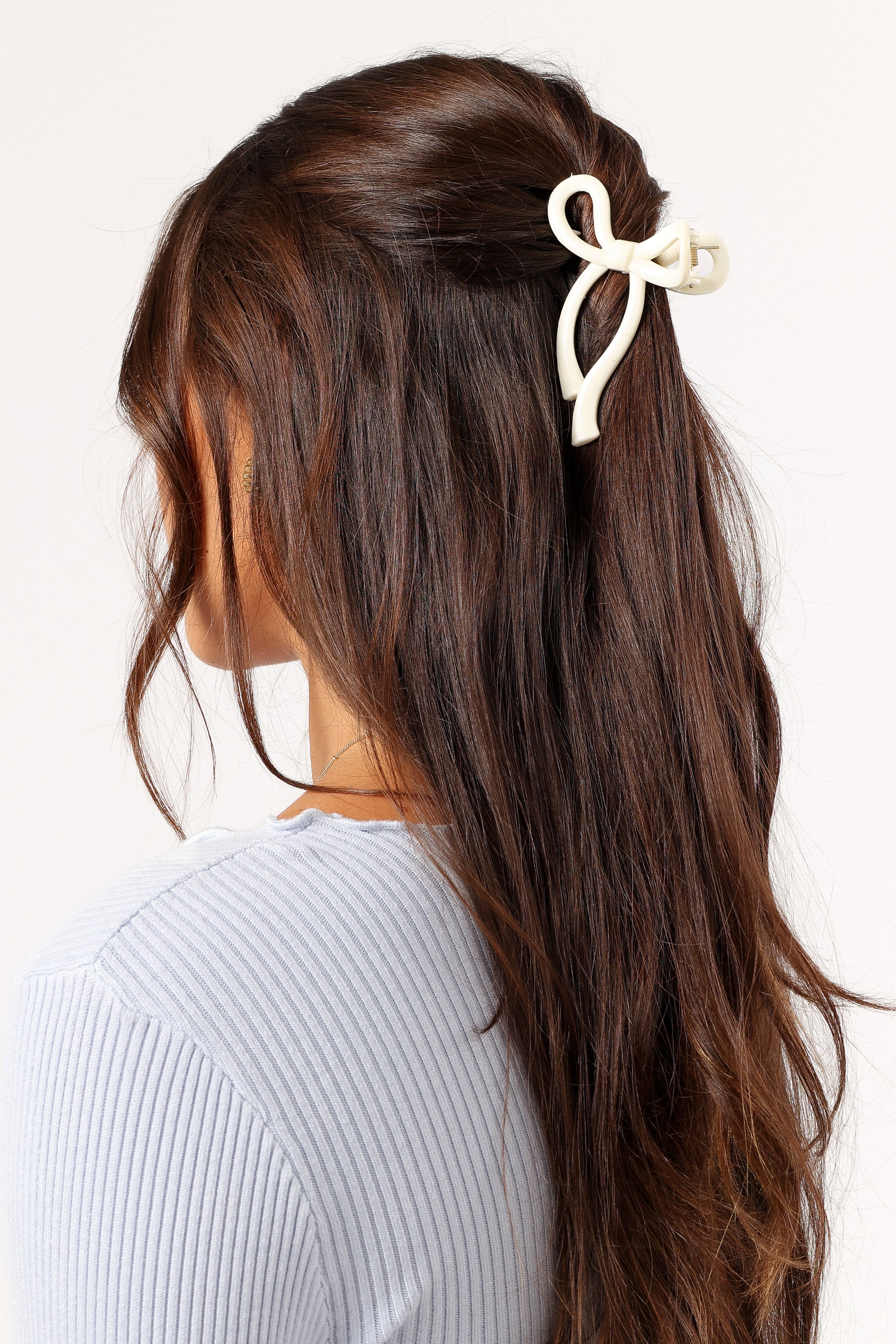 White Bow Hair Clip - Peyton Claw Style Accessory for Women