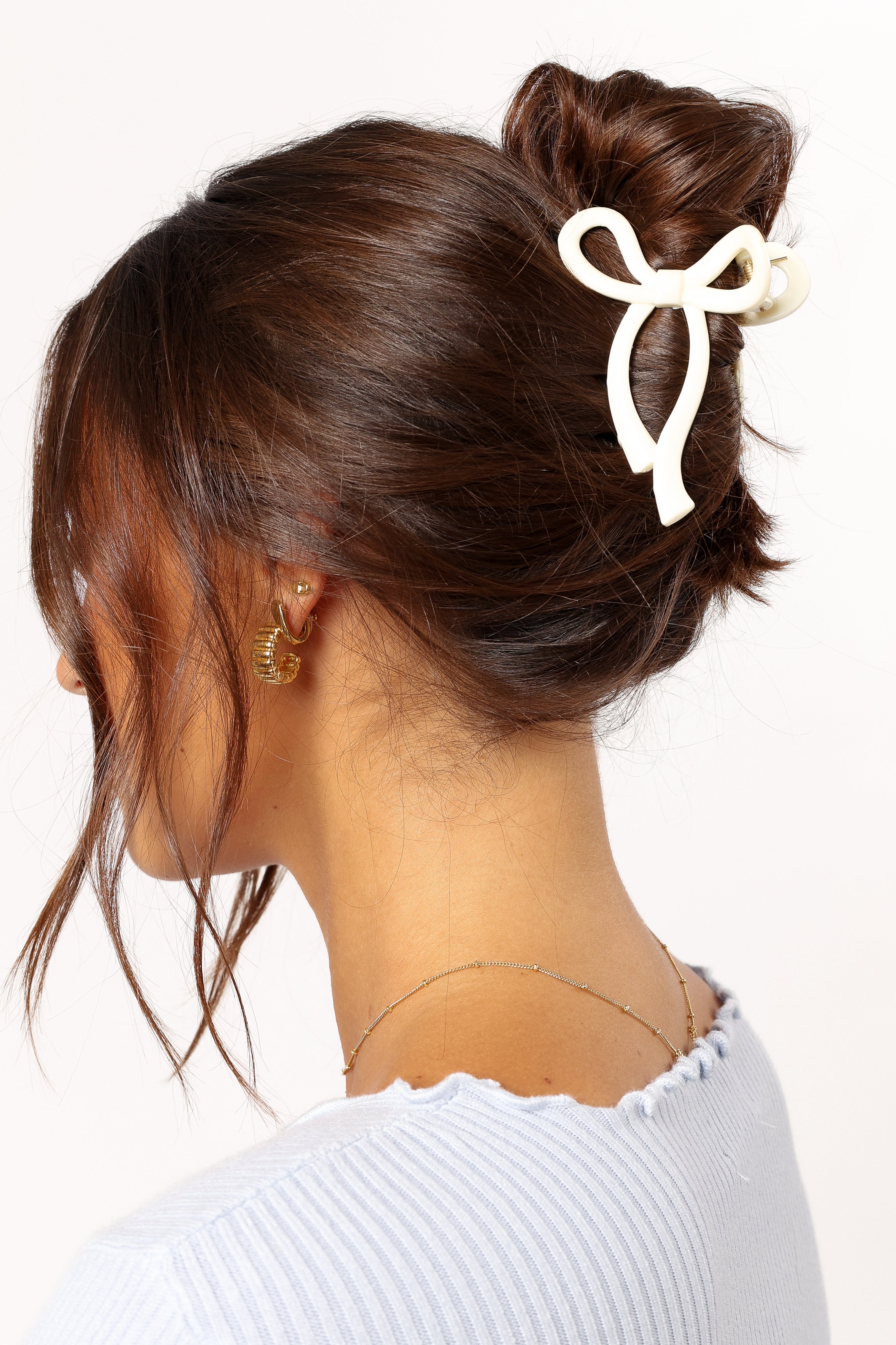 White Bow Hair Clip - Peyton Claw Style Accessory for Women