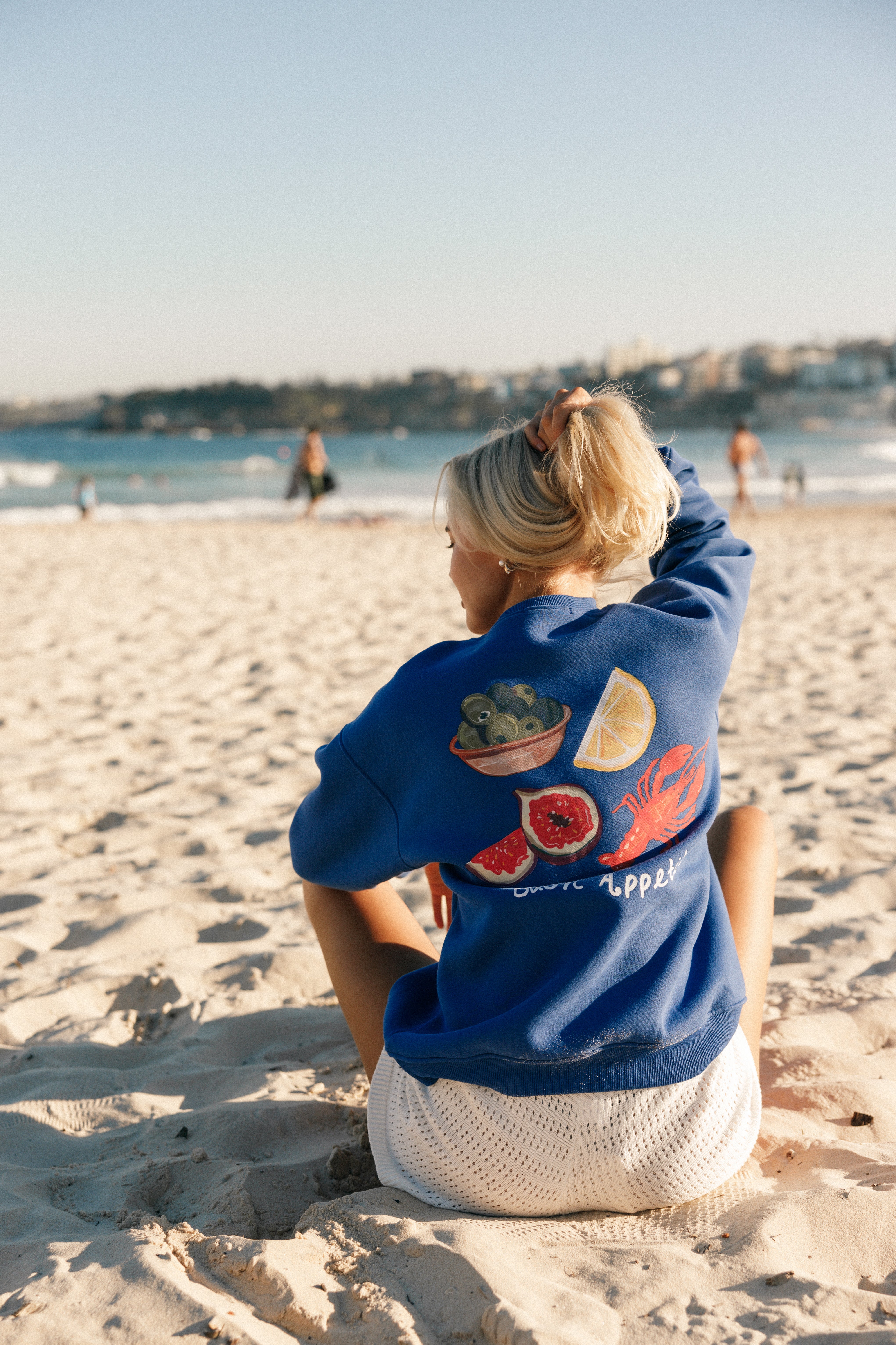 Buon Appetito Graphic Crewneck Sweatshirt - Royal Blue Casual