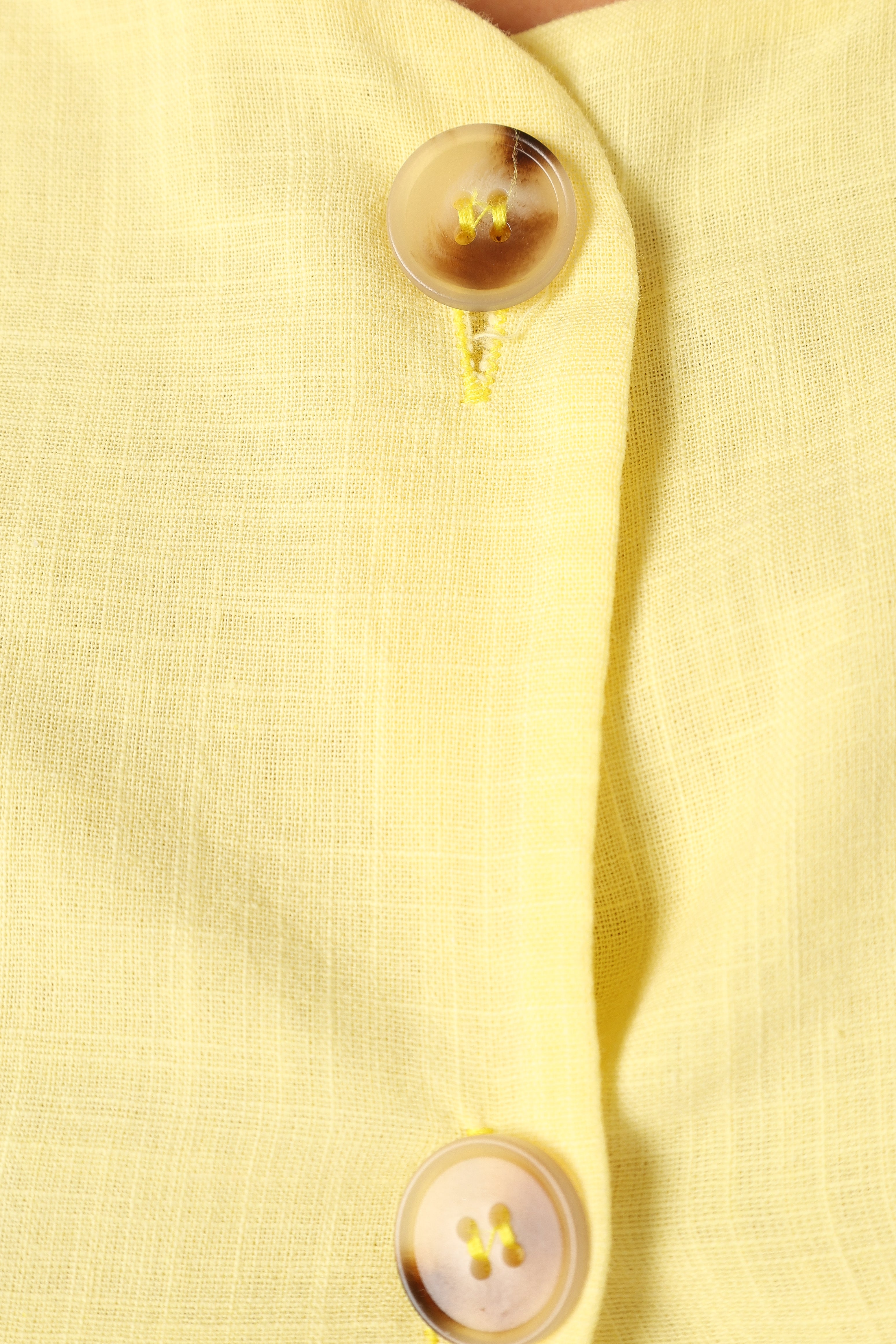 Butter Yellow Cotton Two Piece Set with Pockets & V Neckline