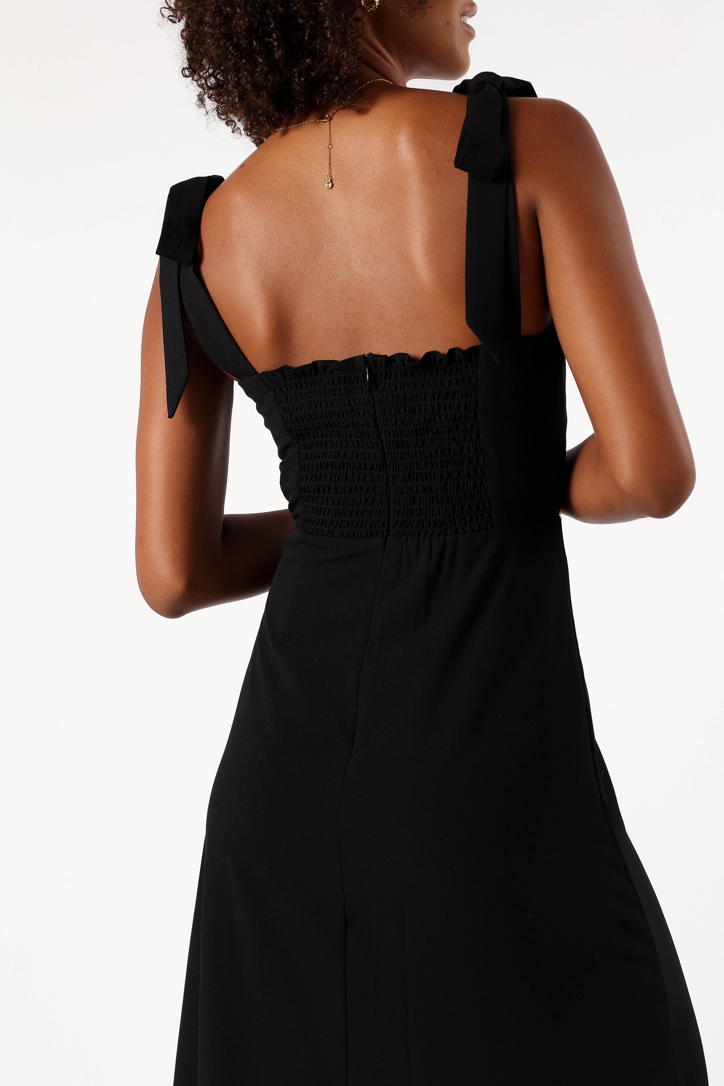 Elegant Black Laurel Midi Dress with Square Neckline & Back Zip