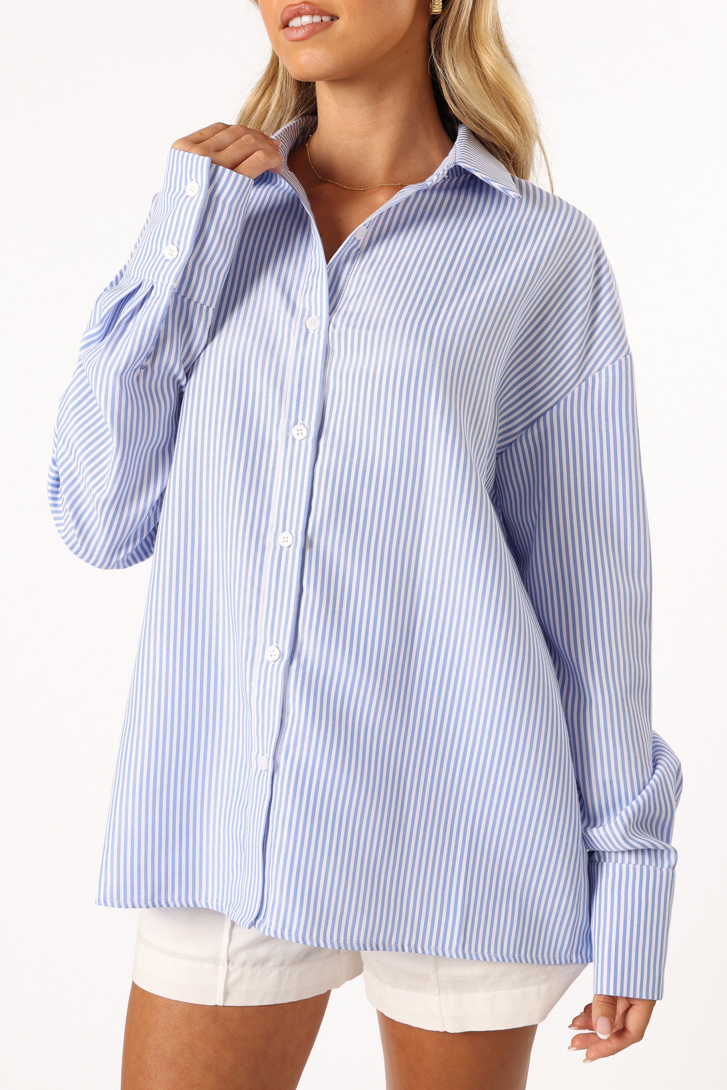 Women's Blue Striped Button-Up Shirt - Murphy Oversized Long Sleeve Top