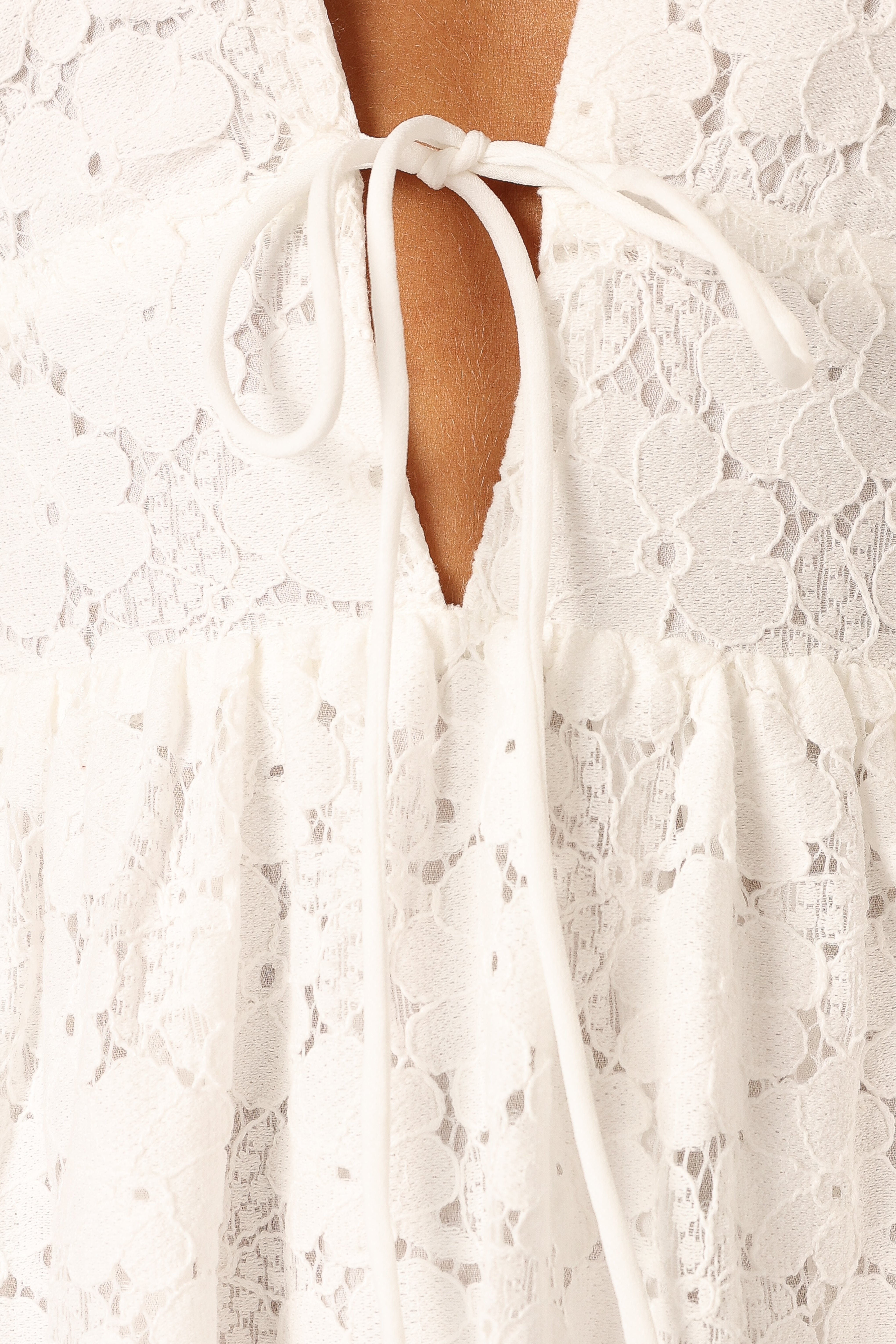 White Lace Midi Dress with V-Neck & Open Back | Ayden