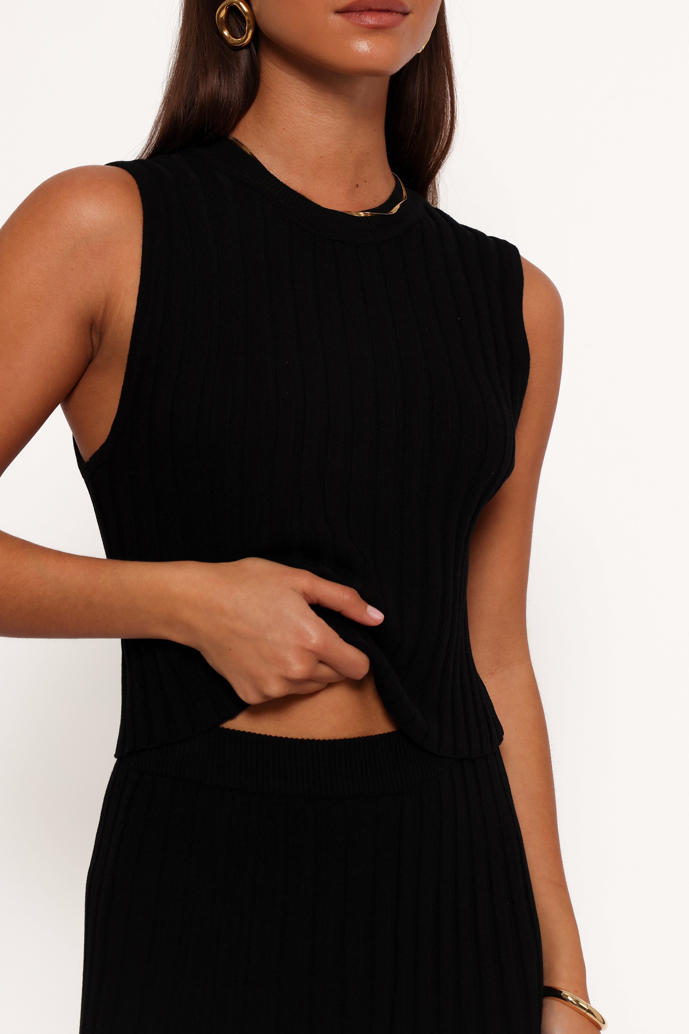 Women's Black Ribbed Knit Tank Top - Carson Sleeveless V-Neck