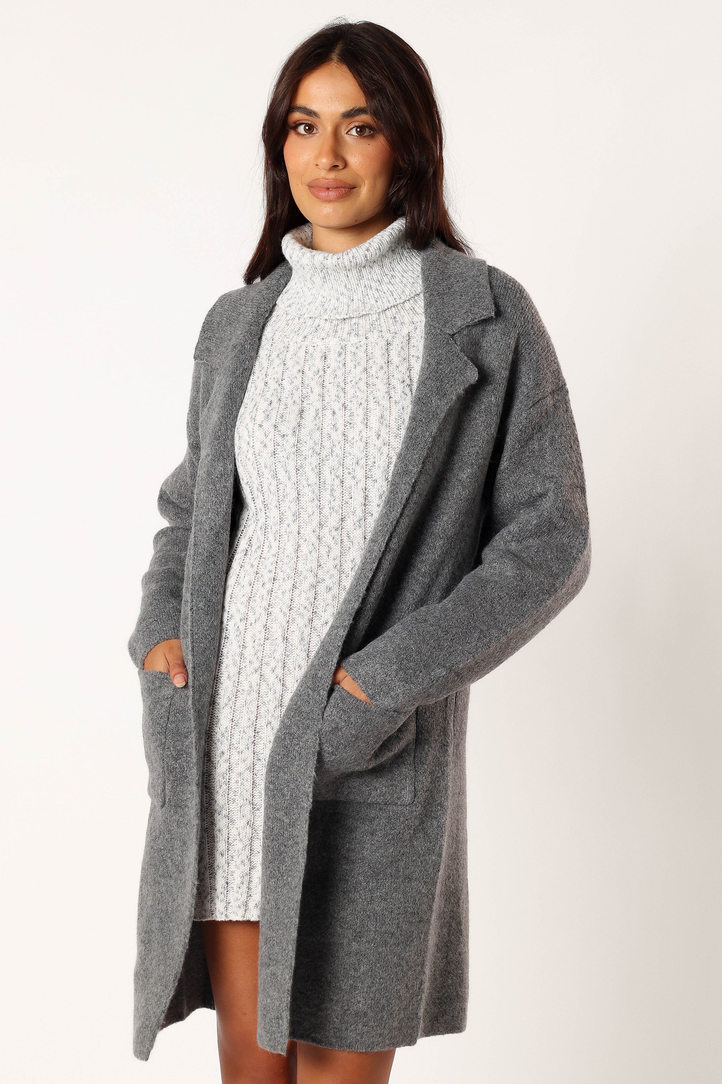 Women's Grey Open Front Coatigan - Skylar Relaxed Fit Cardigan Coat