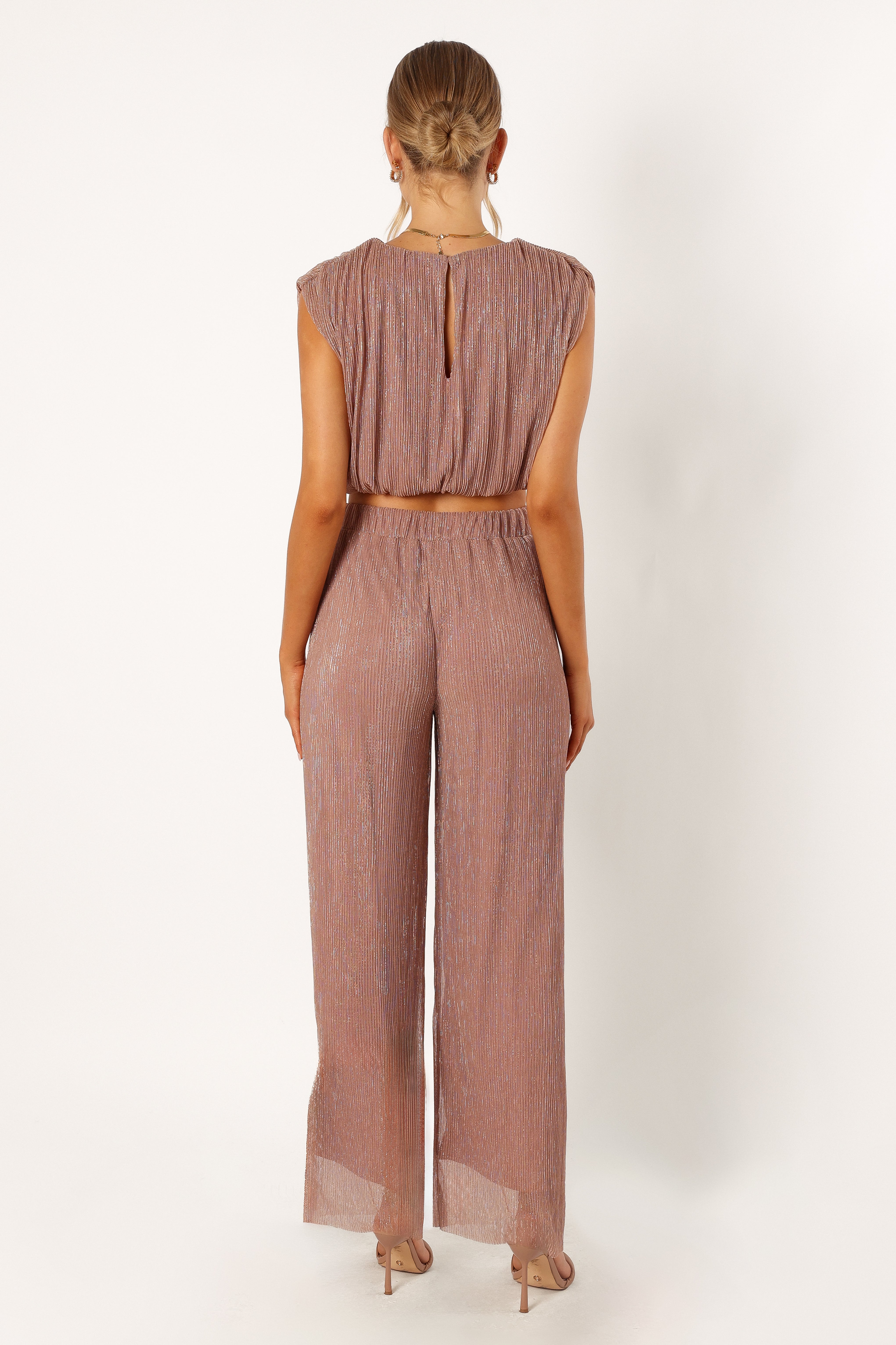 Alexia Women's Dusty Rose Plisse Two Piece Set - Sleeveless Top & Maxi Pants
