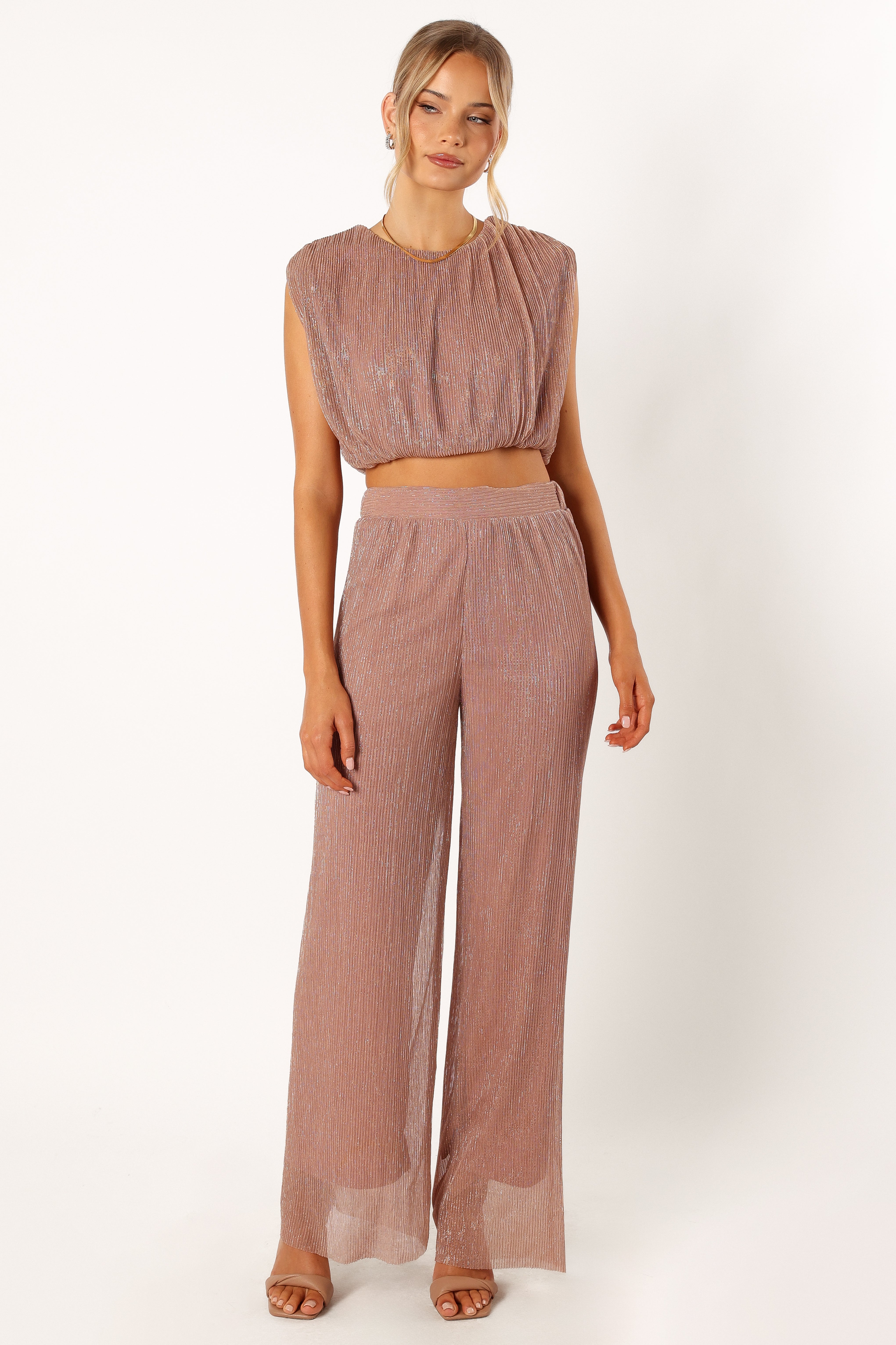 Alexia Women's Dusty Rose Plisse Two Piece Set - Sleeveless Top & Maxi Pants