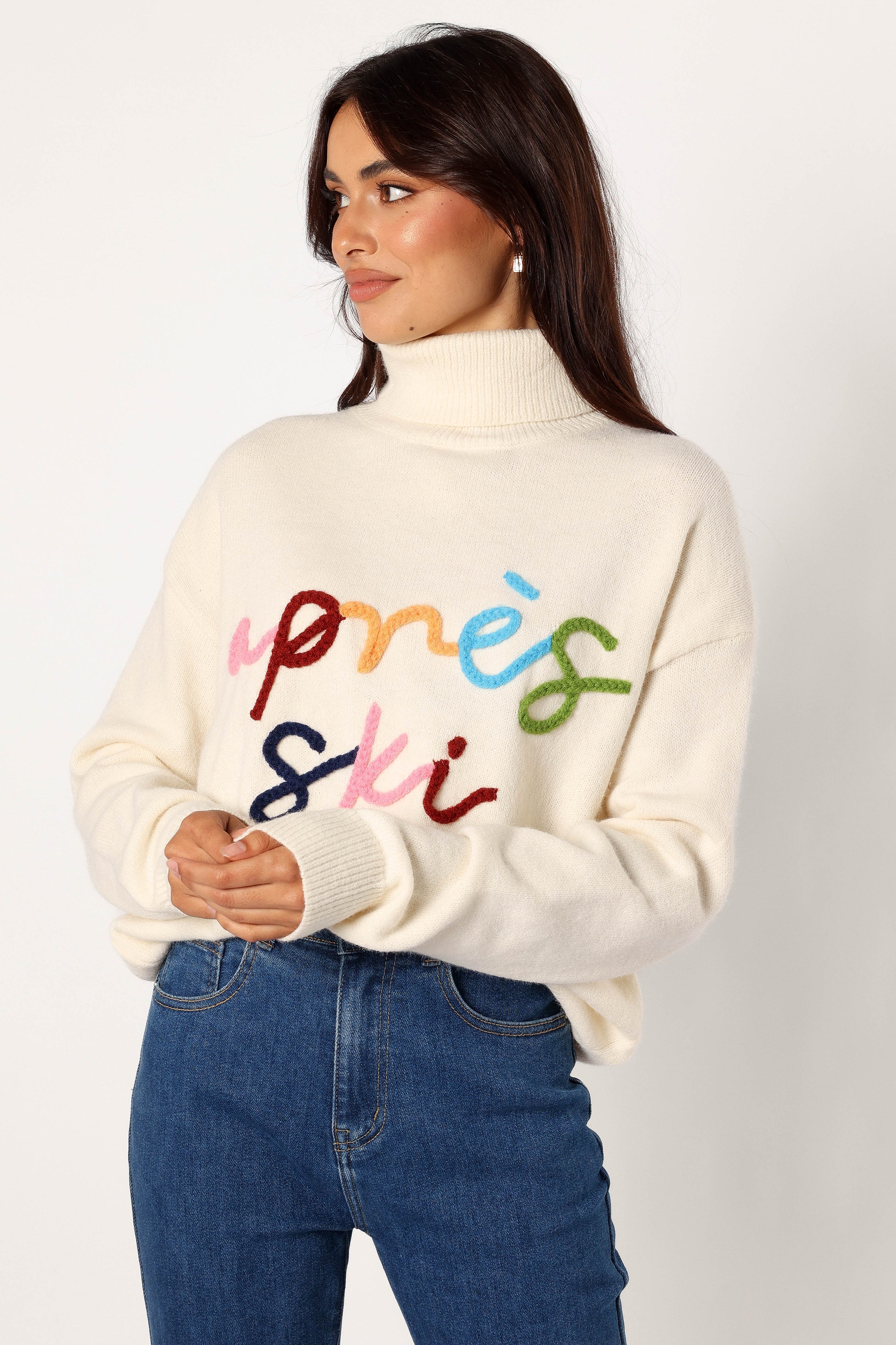 Apres Ski Turtleneck Sweater - Off White Knit Top