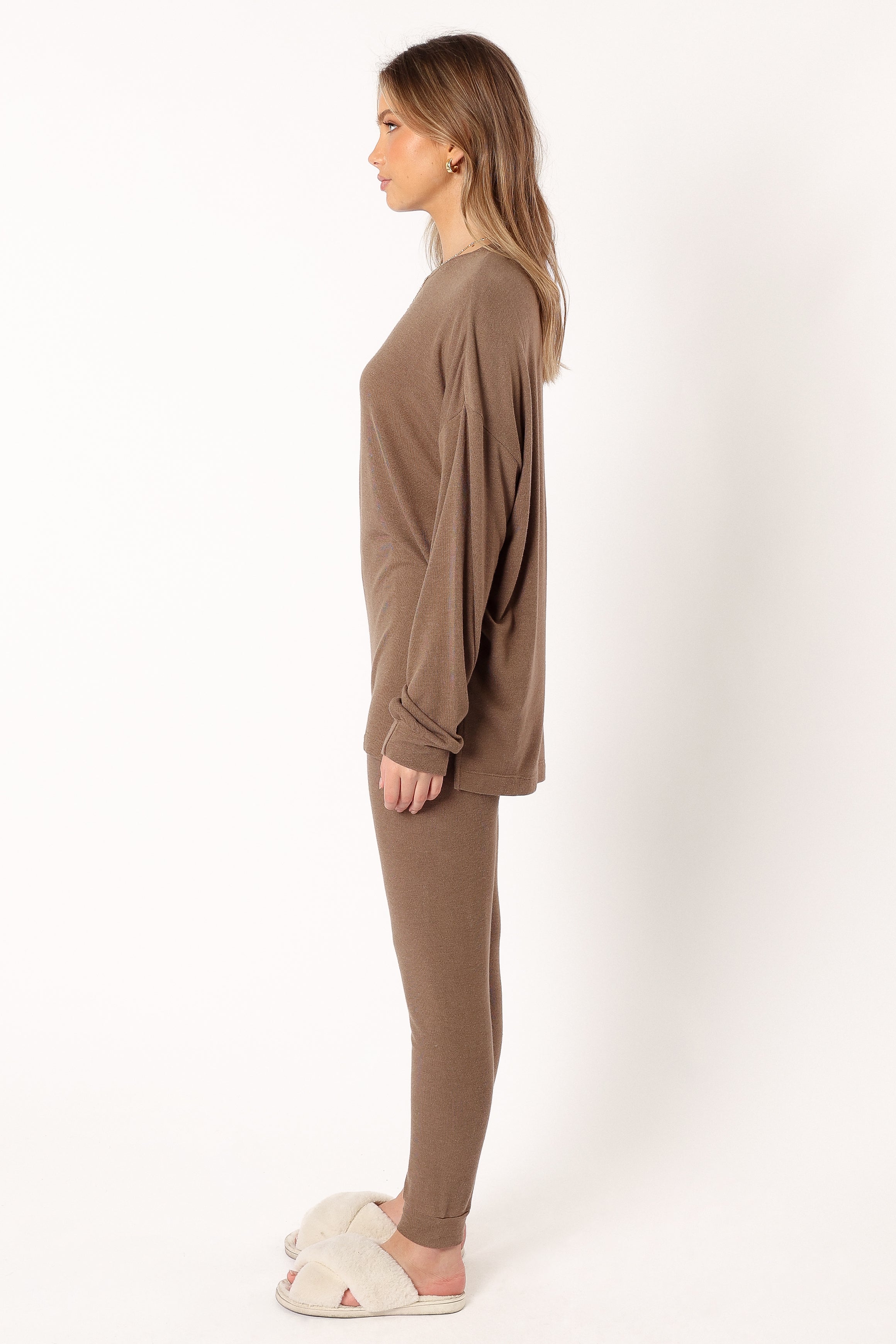 Women's Mocha Two Piece Set - Long Sleeve Top & Elastic Waist Pants