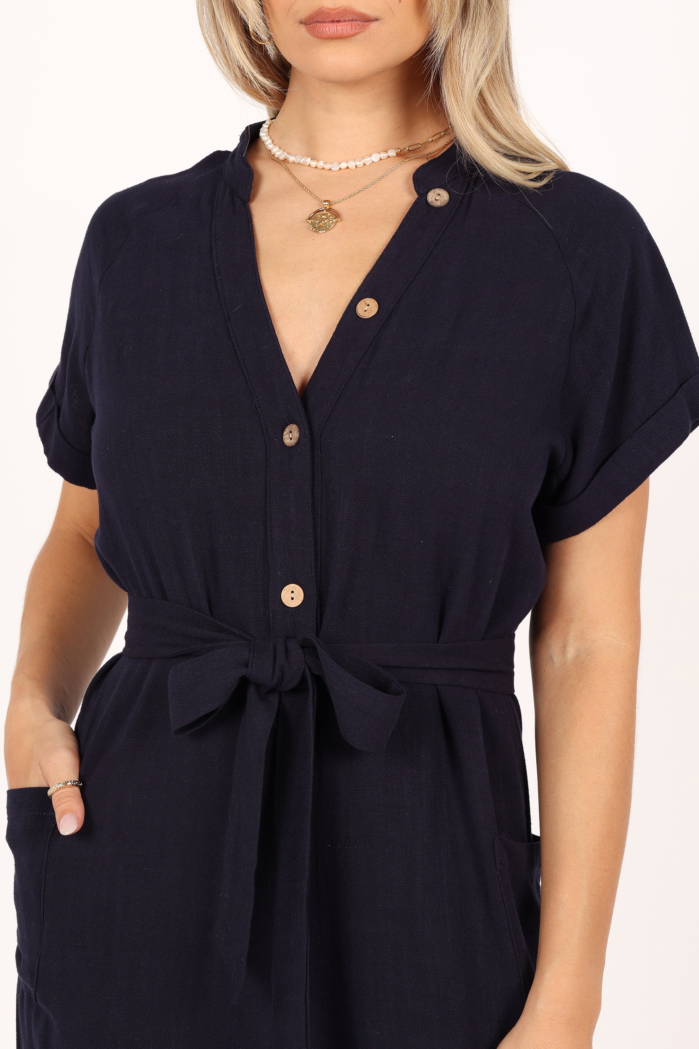 Navy Linen Jumpsuit with Detachable Waist Tie – Archie