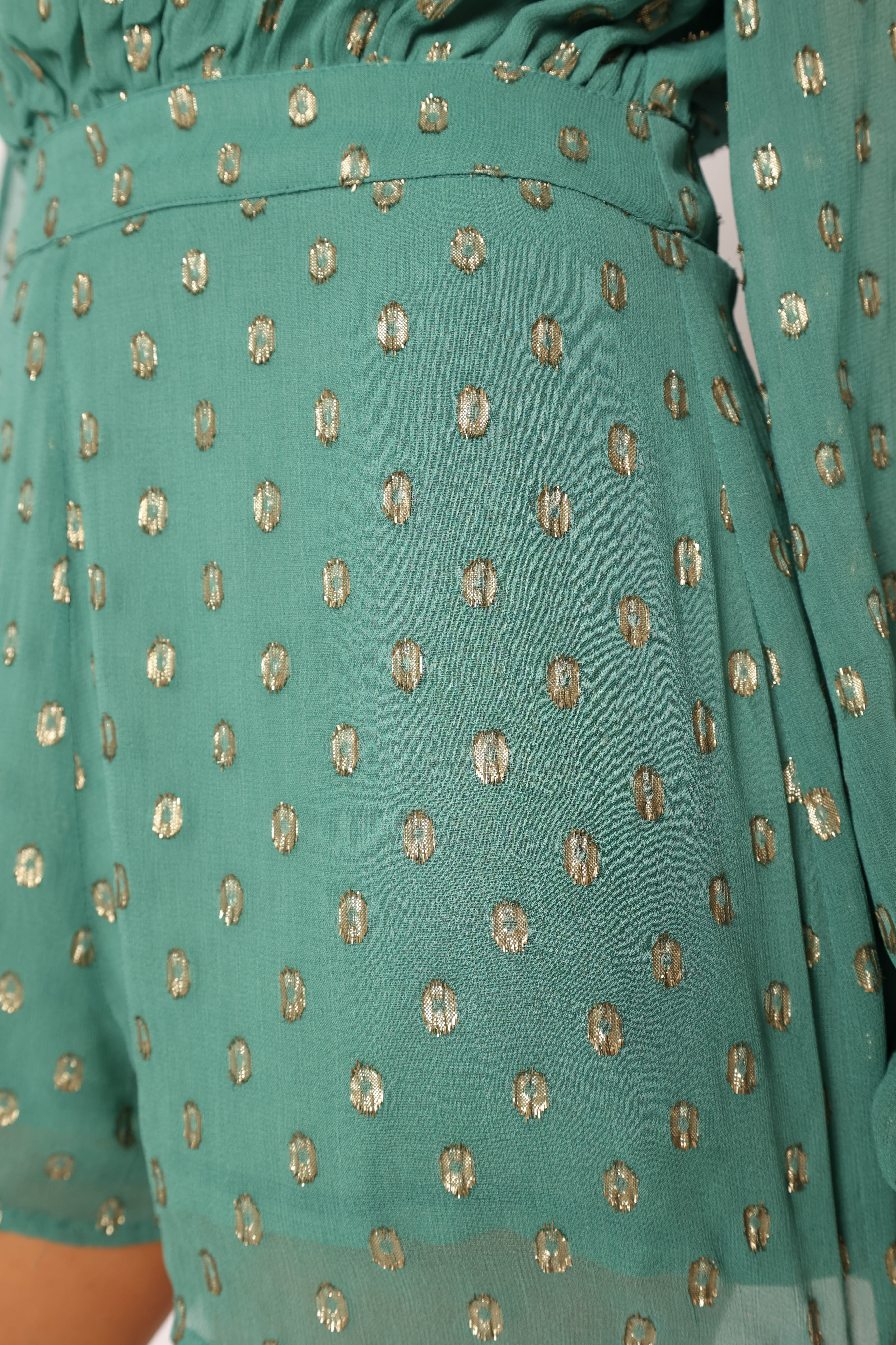 Women's Teal Karma Romper with Cut Out Sleeves & Gold Detail