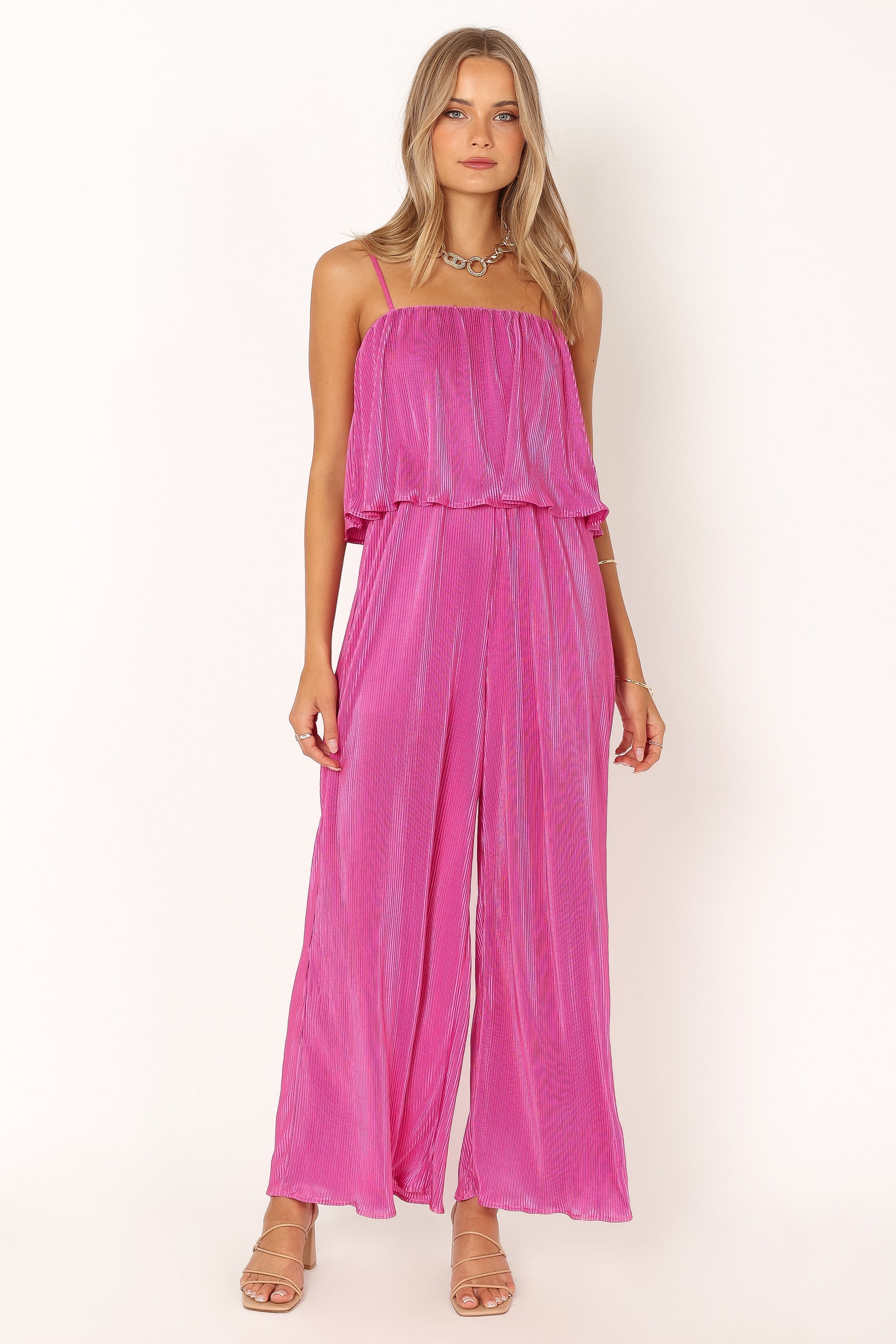 Jillian Plisse Jumpsuit for Women - Adjustable Straps & Elastic Waist