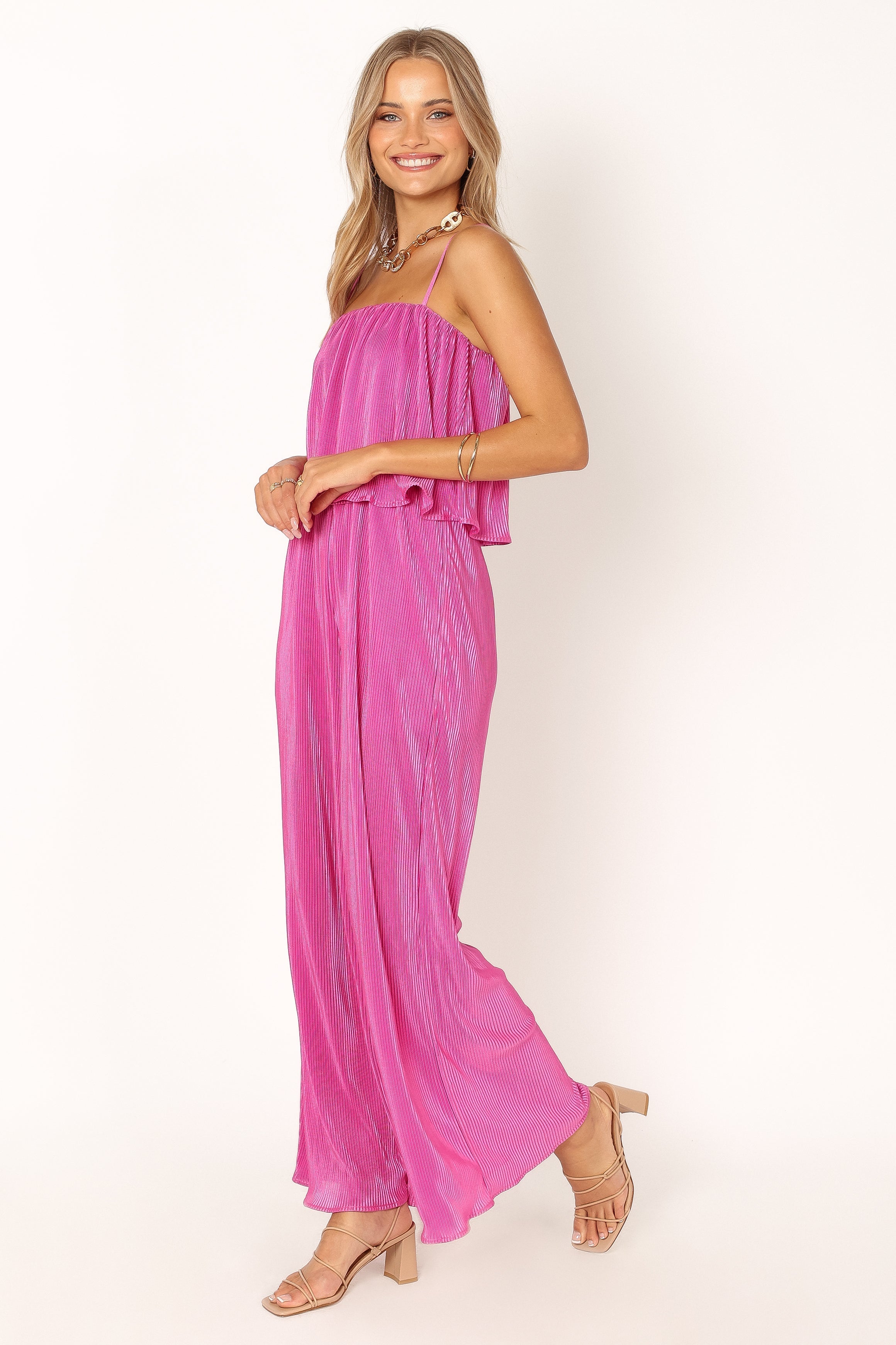 Jillian Plisse Jumpsuit for Women - Adjustable Straps & Elastic Waist