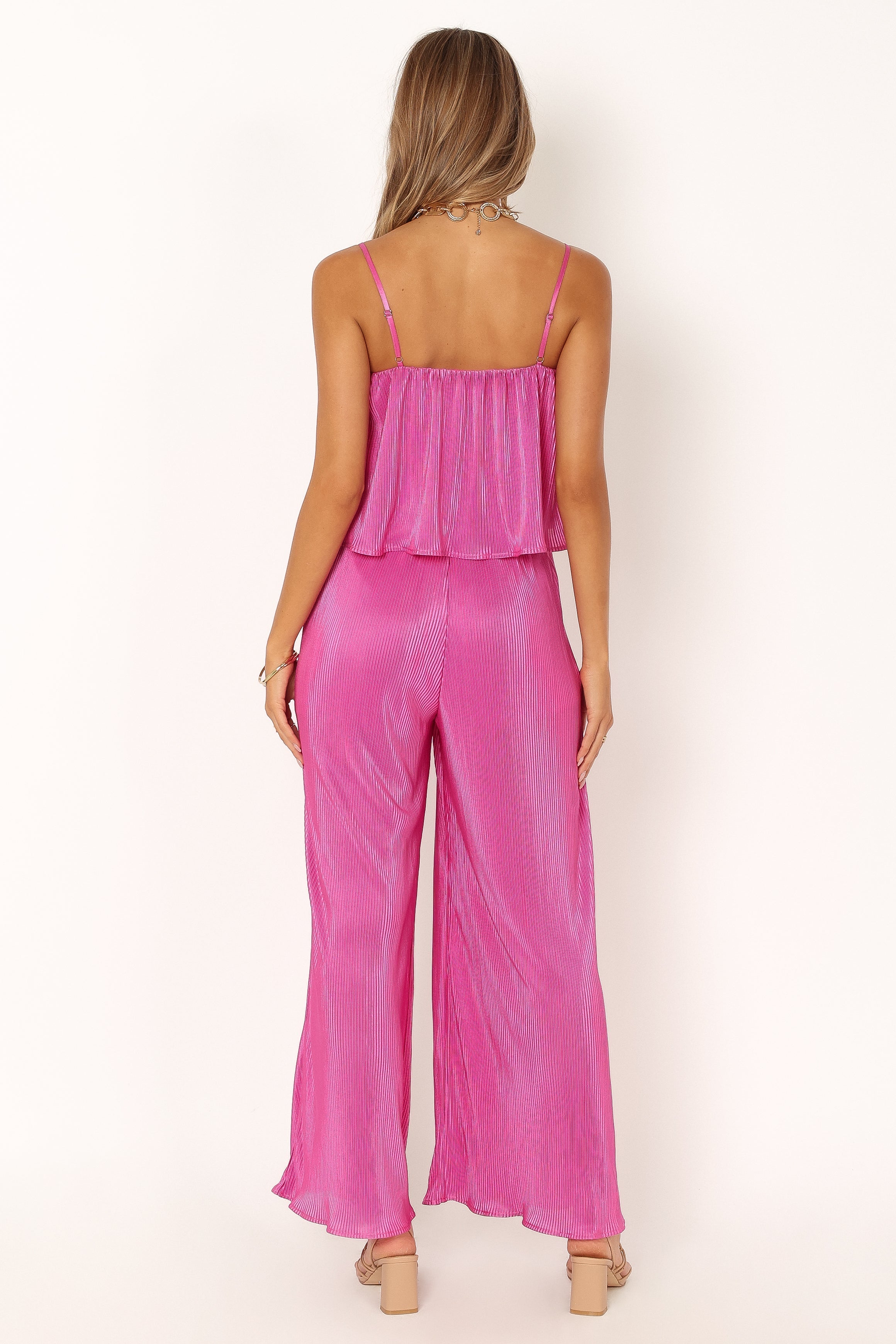 Jillian Plisse Jumpsuit for Women - Adjustable Straps & Elastic Waist