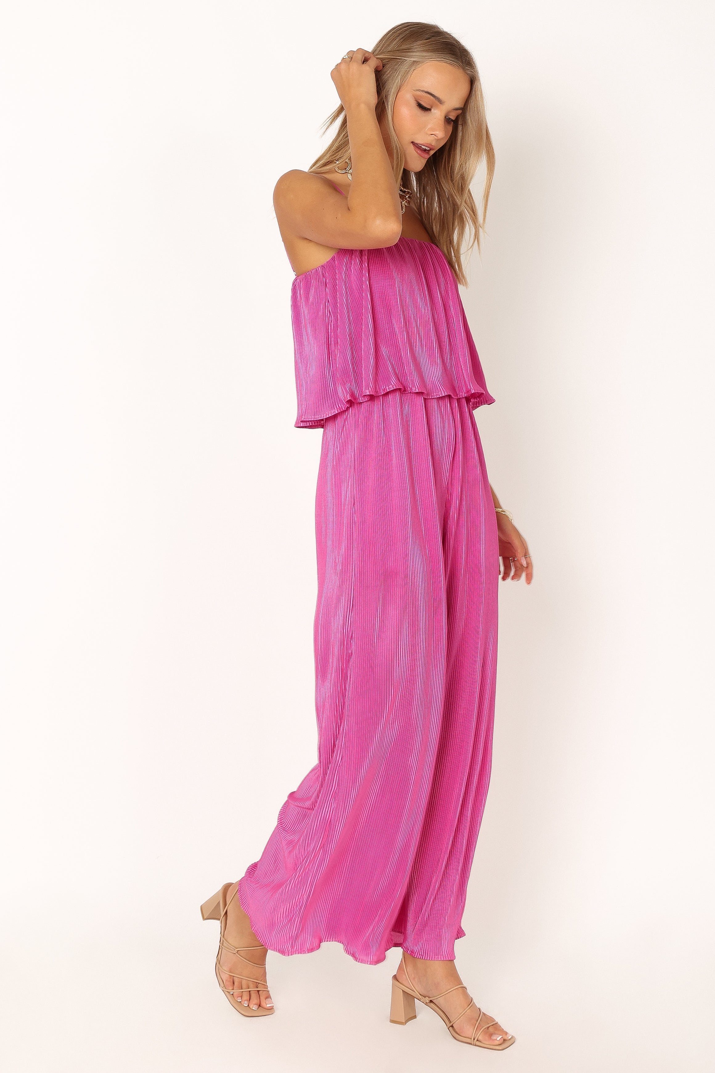 Jillian Plisse Jumpsuit for Women - Adjustable Straps & Elastic Waist