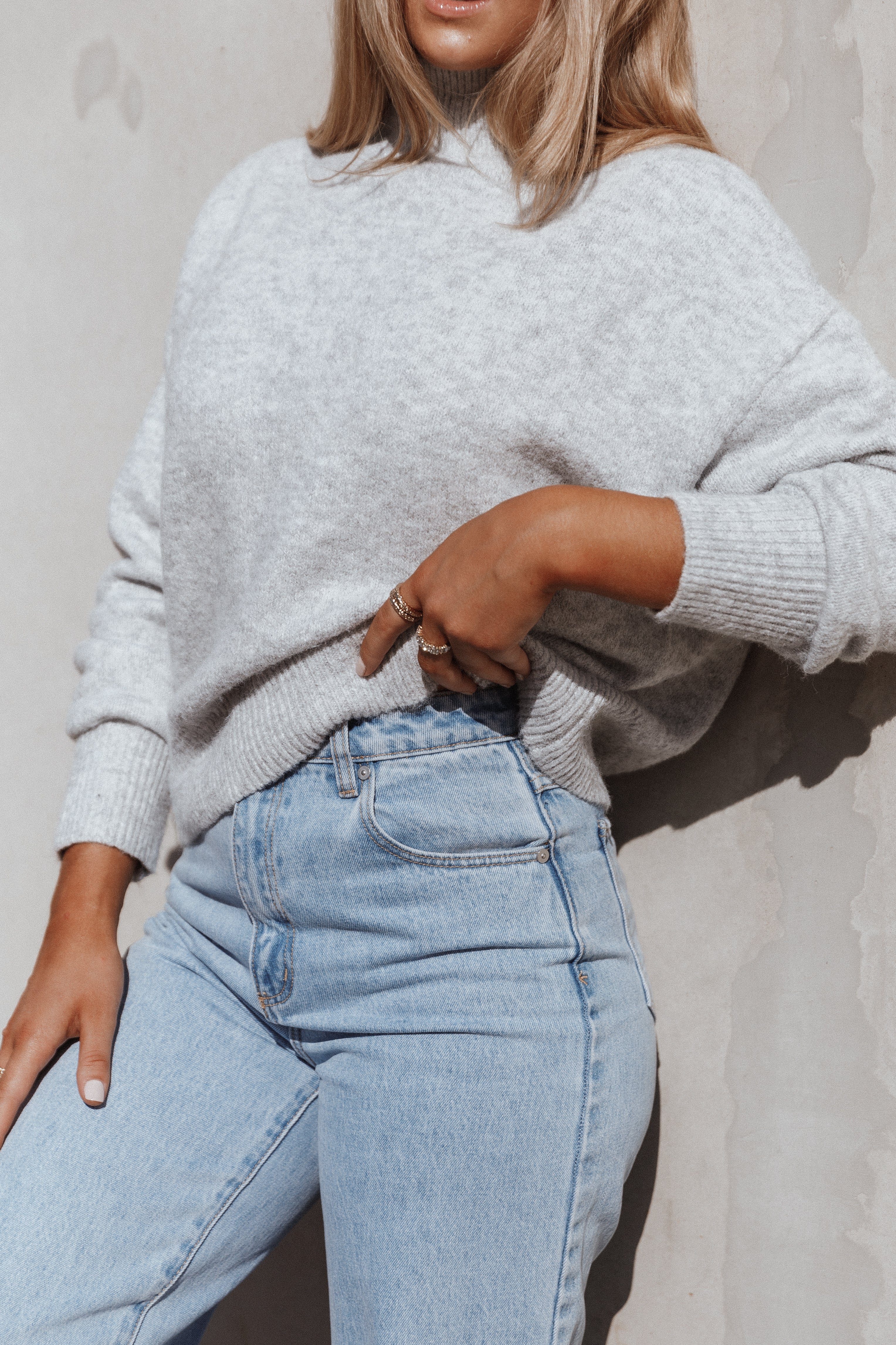 Brianna Women's Mockneck Knit Sweater - Soft Heather Grey Pullover