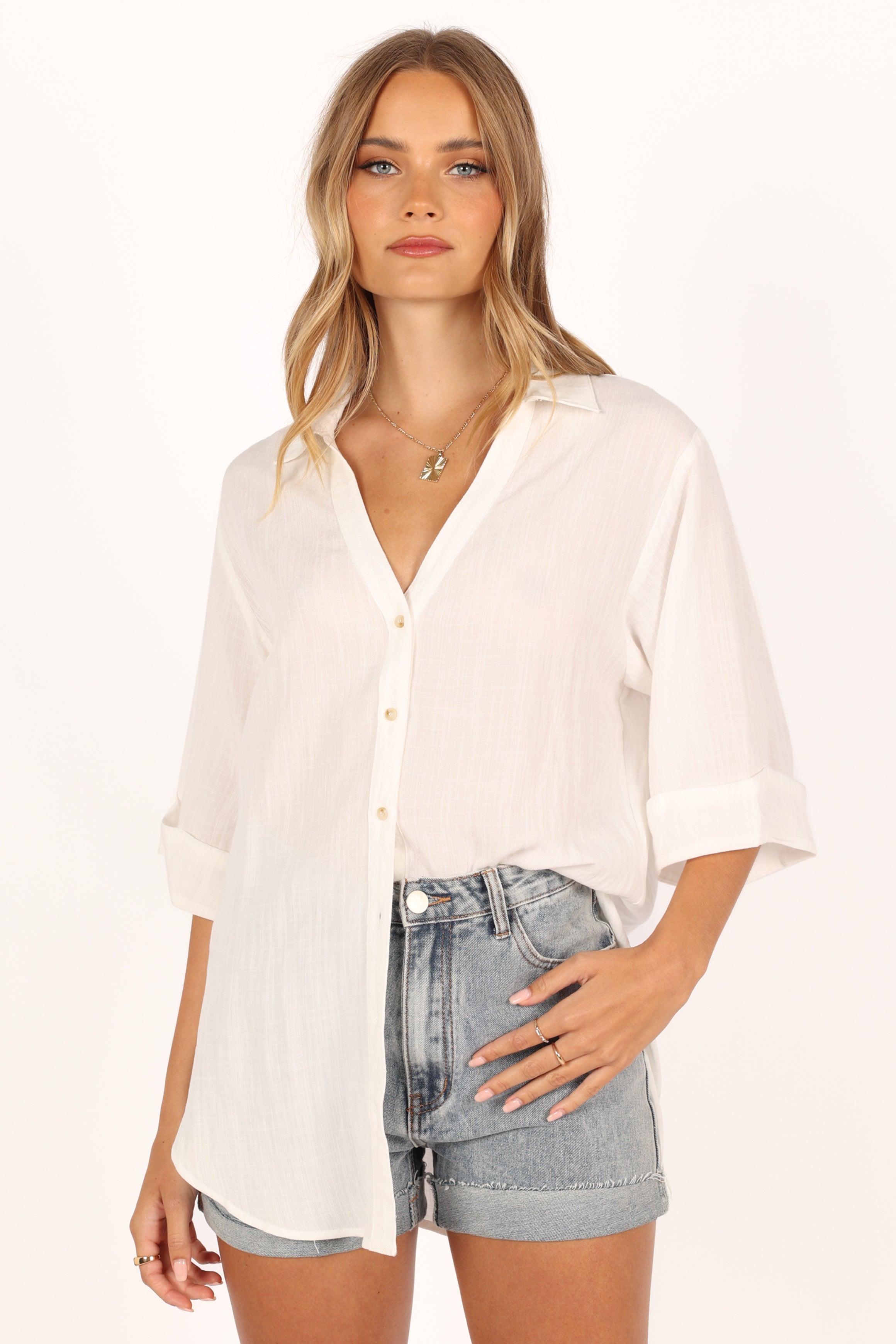 Gaia Ivory Spread Collar Button-Down Shirt for Summer