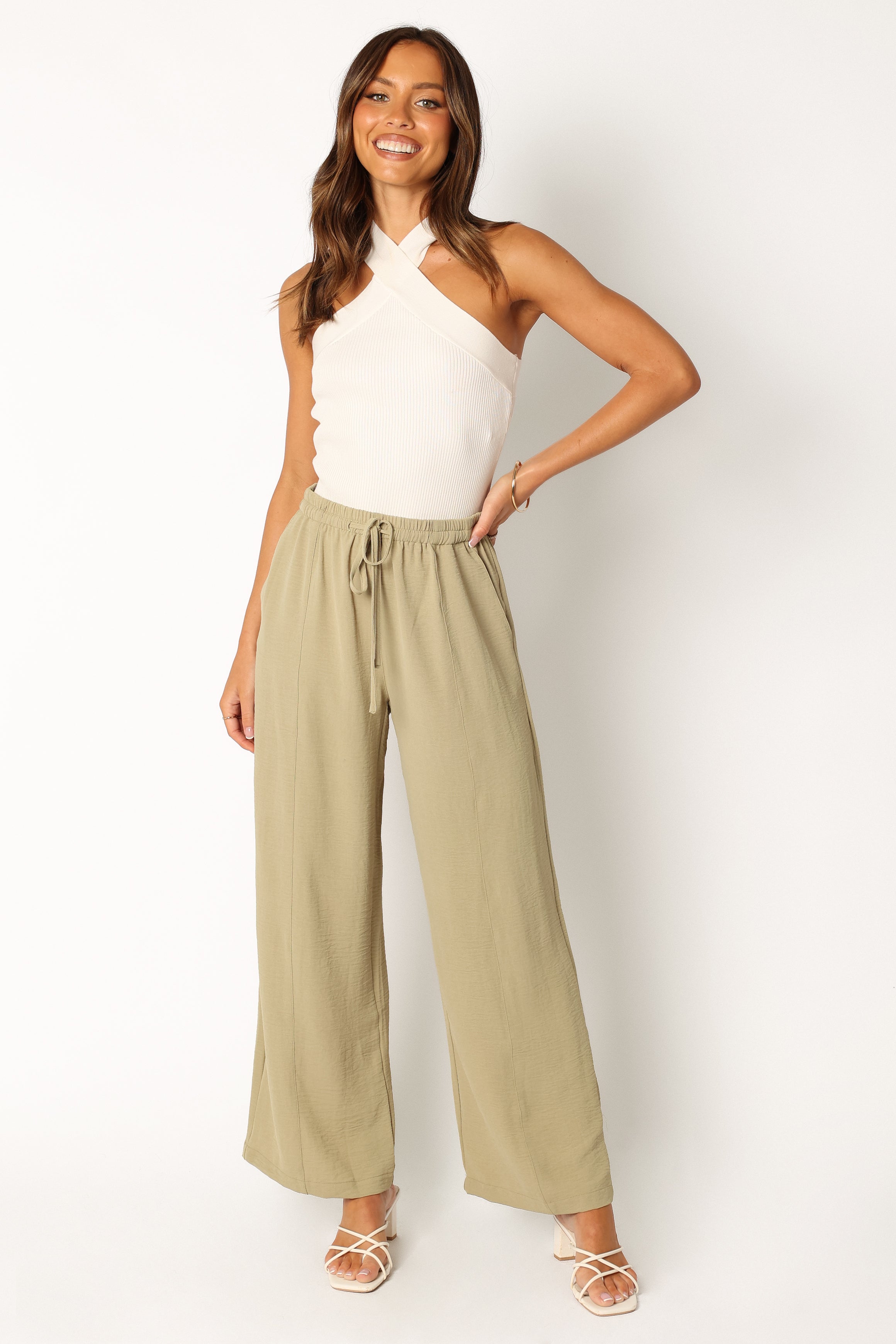 Addie Women's Wide Leg Pants - Matcha Green Polyester