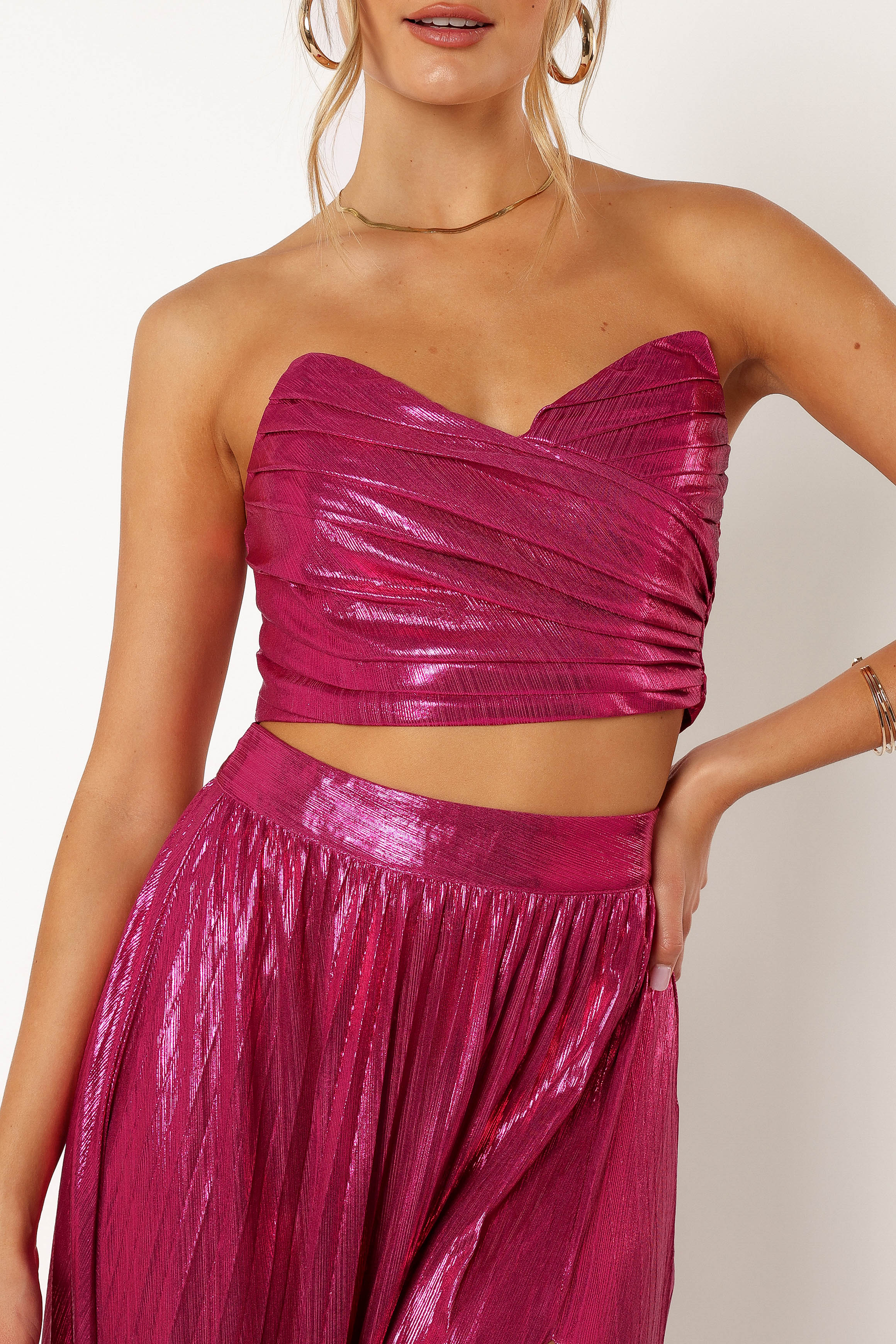 Fuchsia Hana Strapless Two Piece Set - Cropped Top & Maxi Skirt