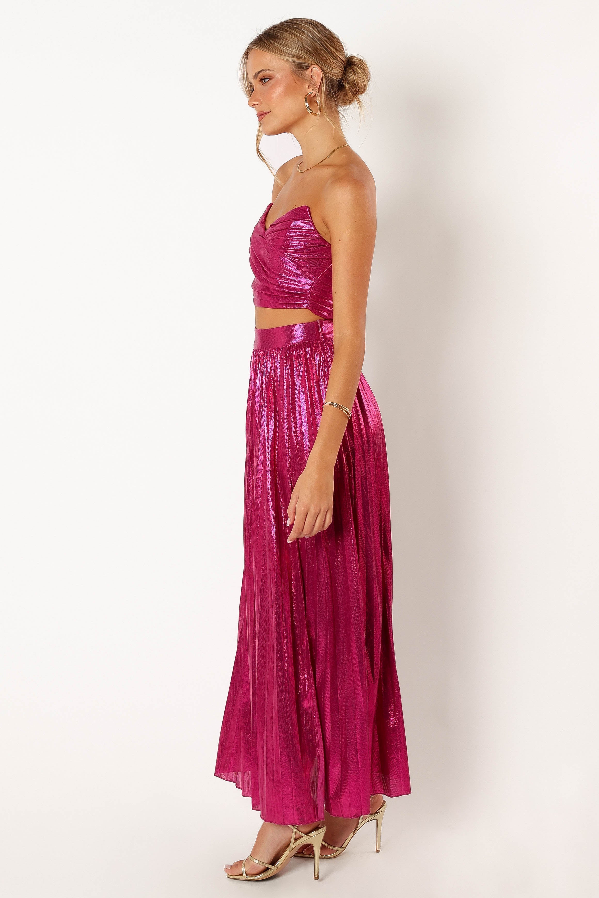 Fuchsia Hana Strapless Two Piece Set - Cropped Top & Maxi Skirt