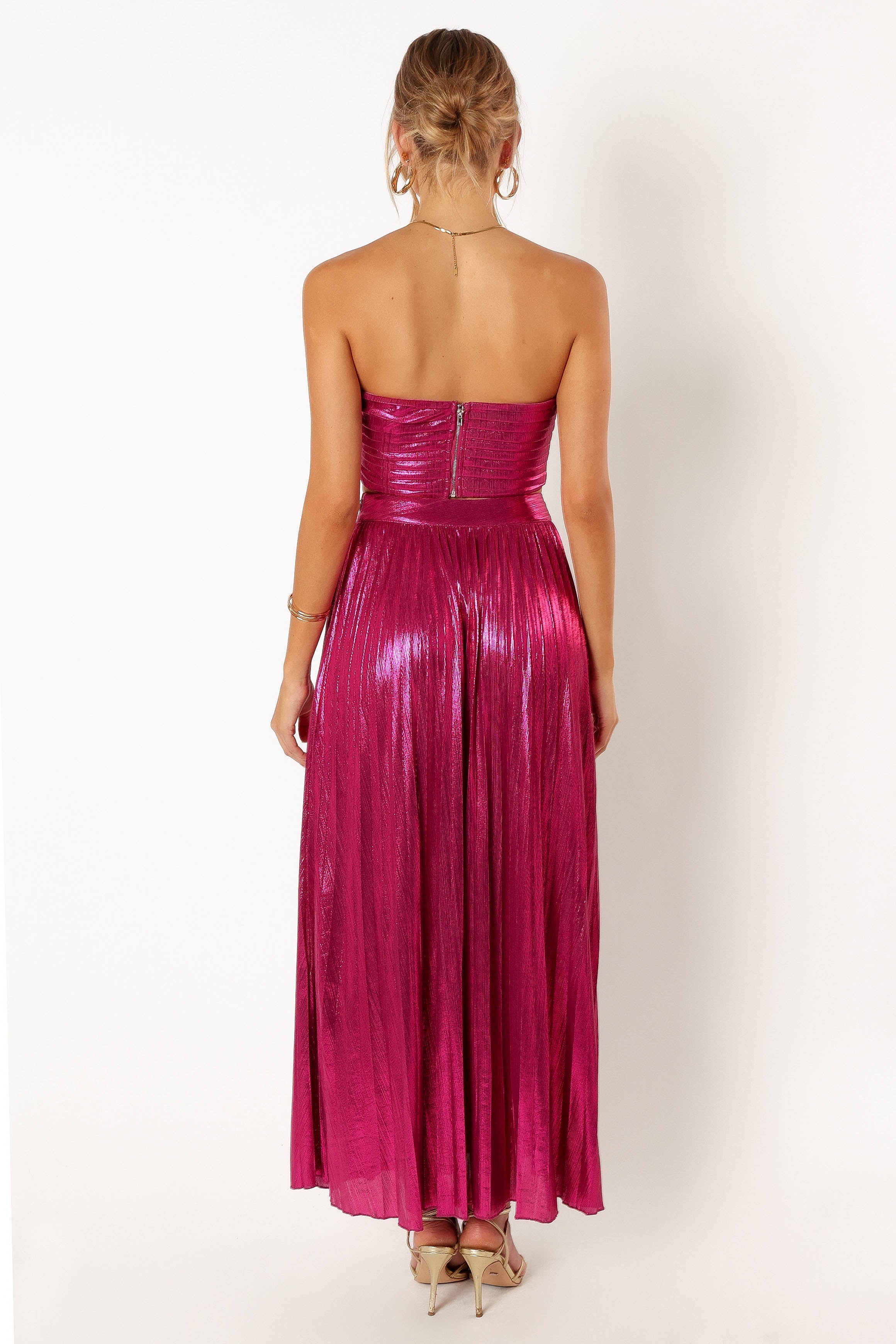 Fuchsia Hana Strapless Two Piece Set - Cropped Top & Maxi Skirt