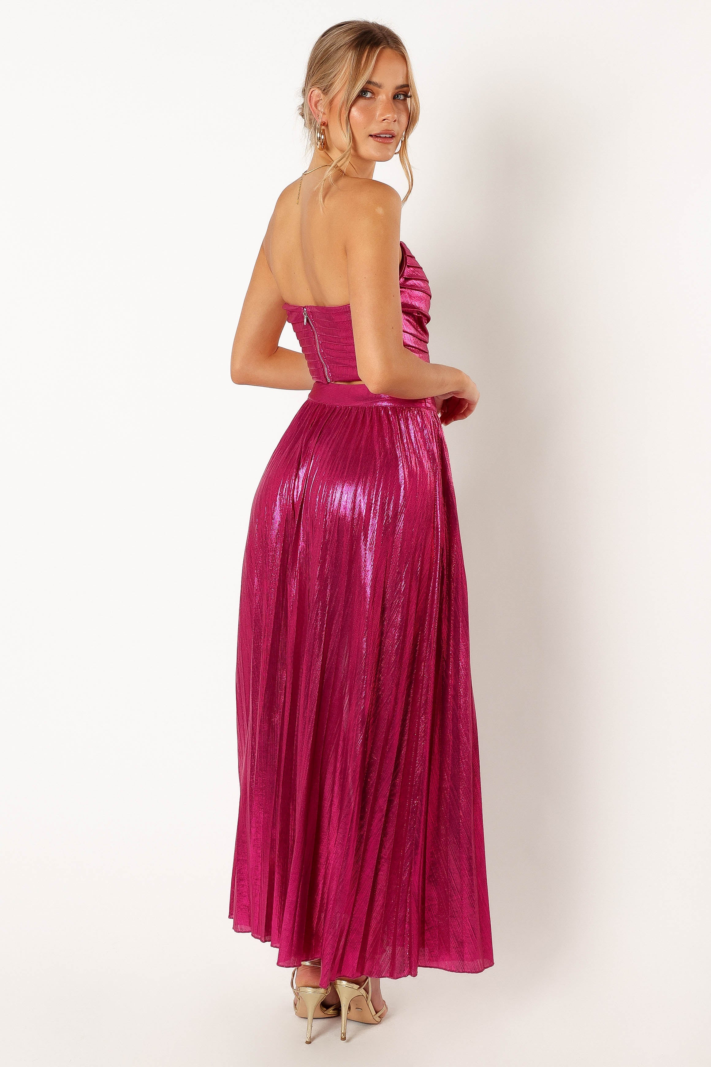 Fuchsia Hana Strapless Two Piece Set - Cropped Top & Maxi Skirt