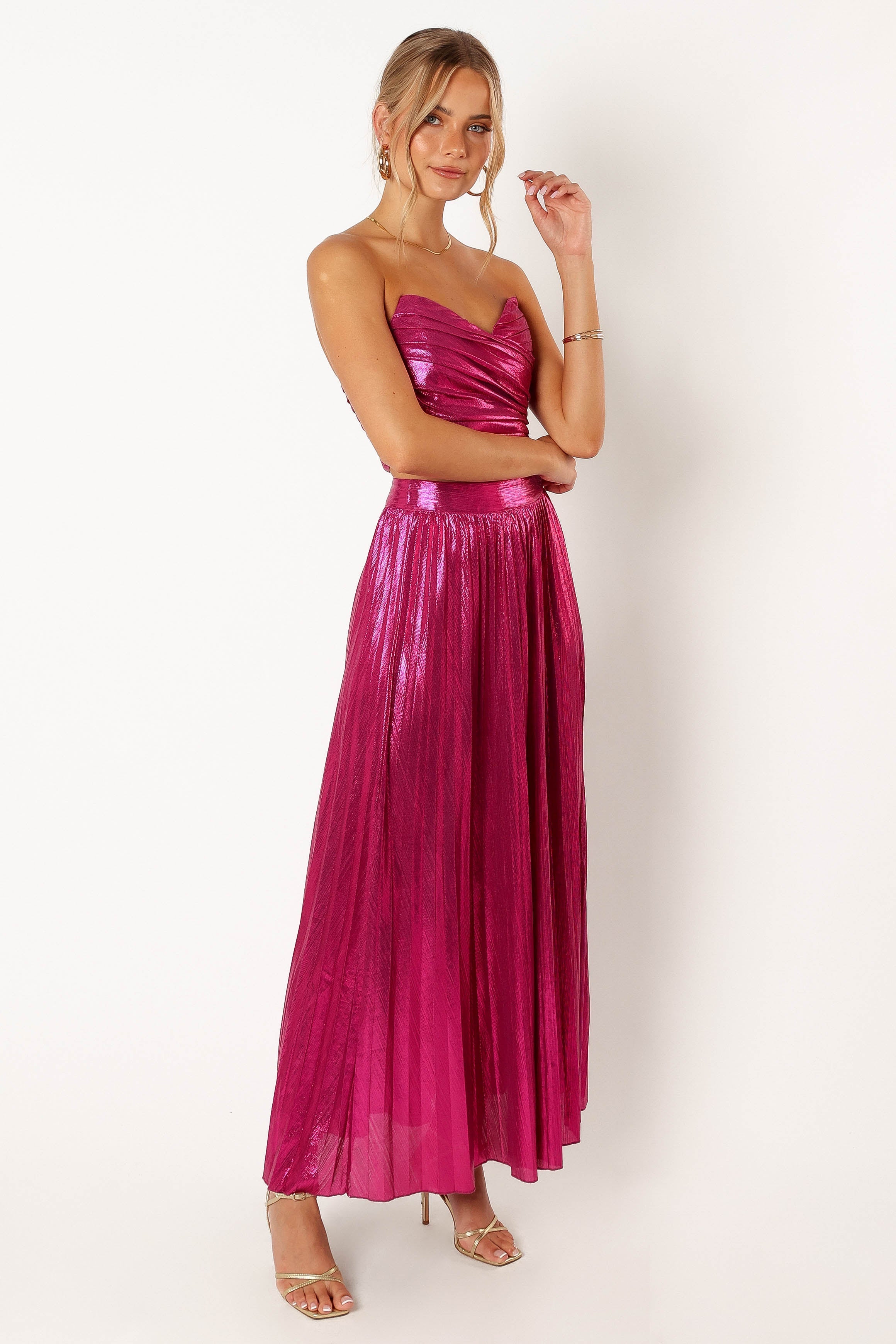 Fuchsia Hana Strapless Two Piece Set - Cropped Top & Maxi Skirt