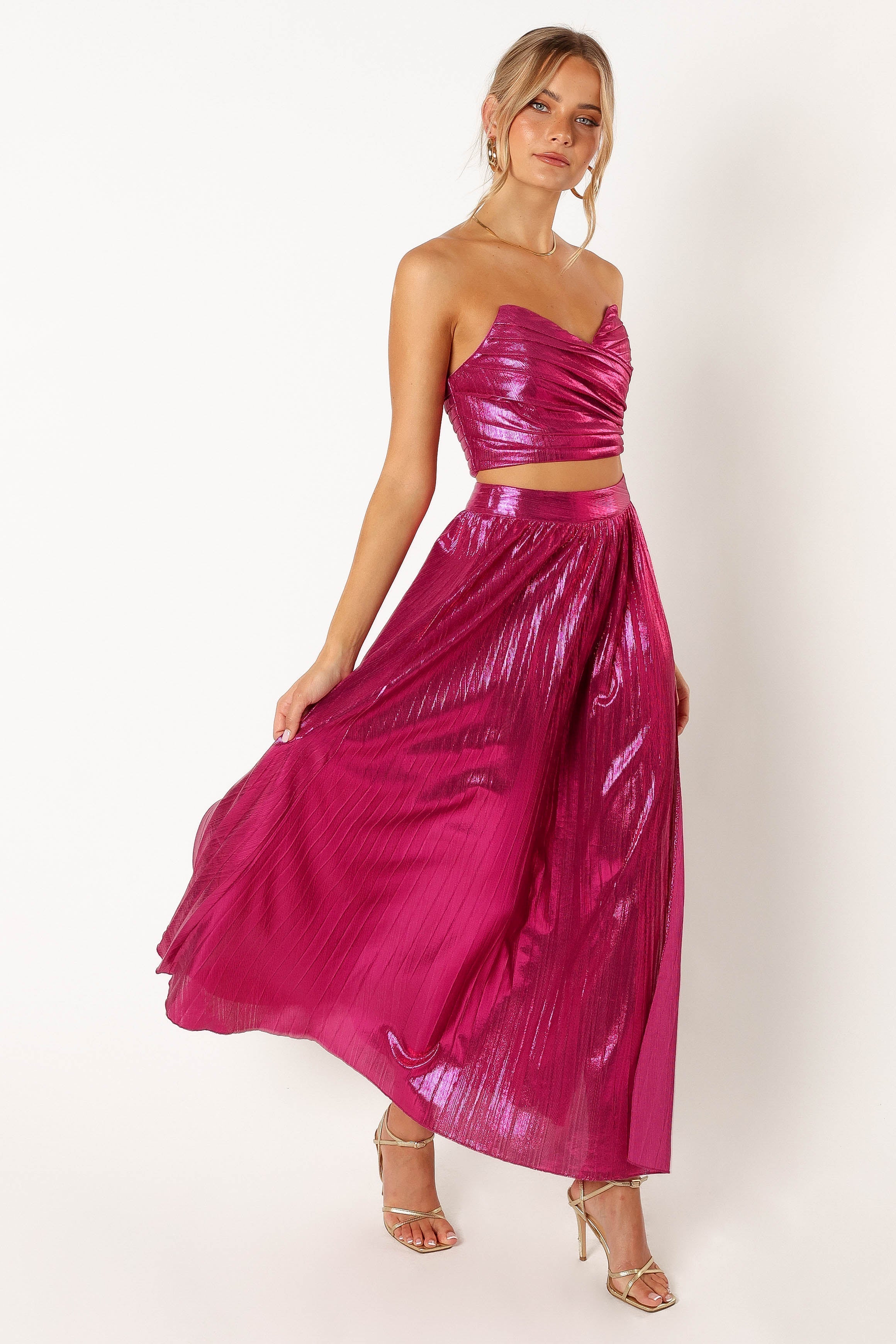 Fuchsia Hana Strapless Two Piece Set - Cropped Top & Maxi Skirt