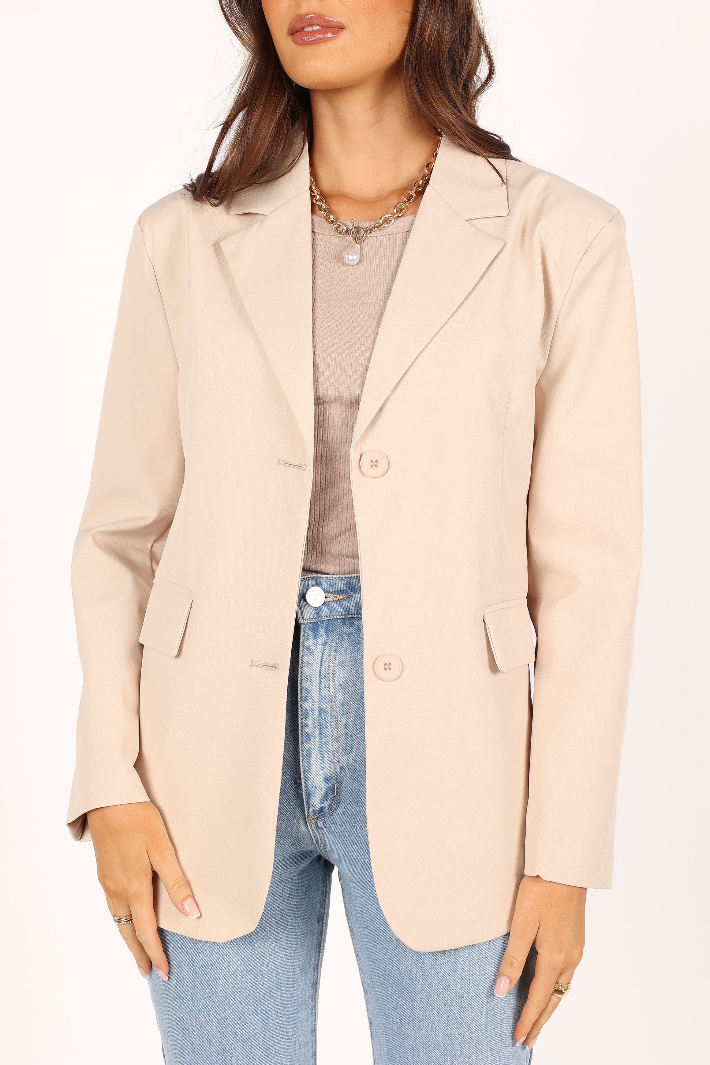 Myla Cream Relaxed Fit Blazer - Notch Lapel Single Button Jacket