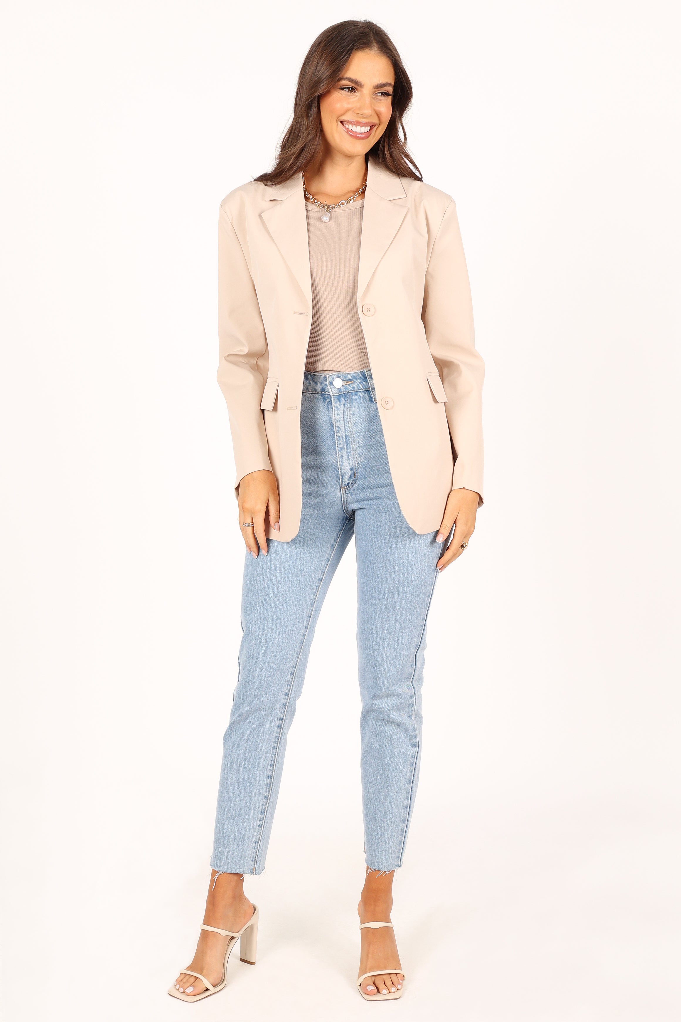 Myla Cream Relaxed Fit Blazer - Notch Lapel Single Button Jacket