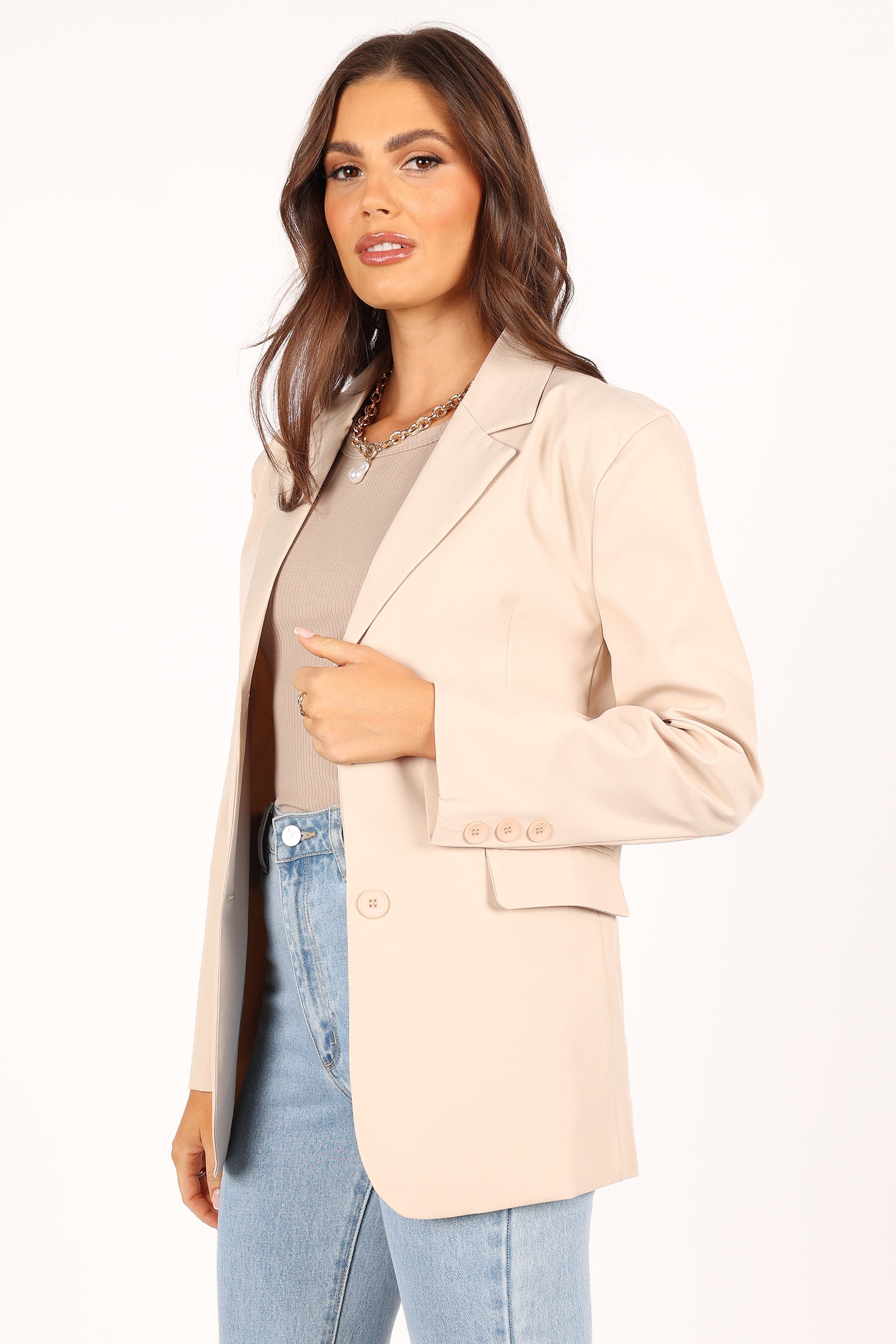Myla Cream Relaxed Fit Blazer - Notch Lapel Single Button Jacket