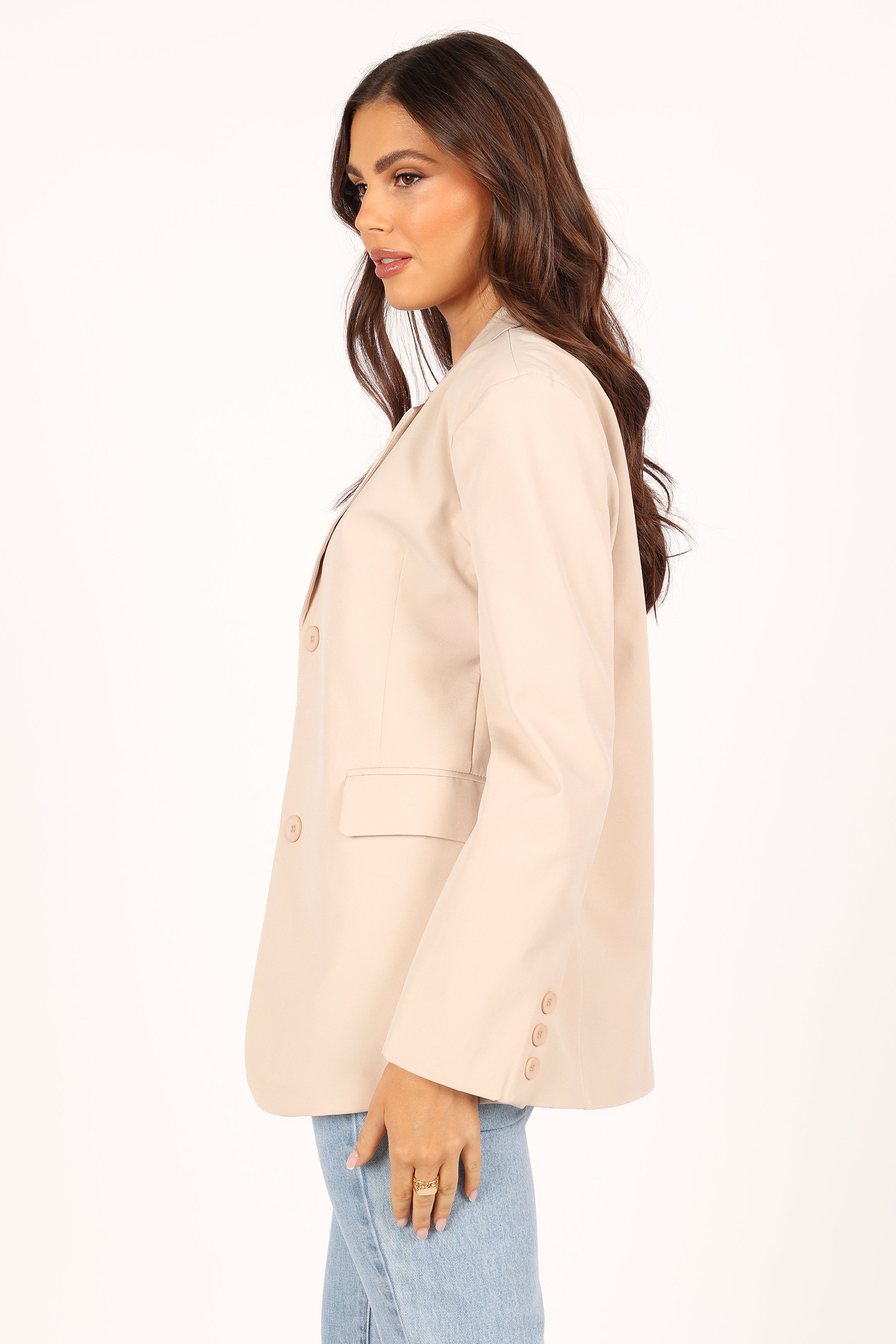 Myla Cream Relaxed Fit Blazer - Notch Lapel Single Button Jacket