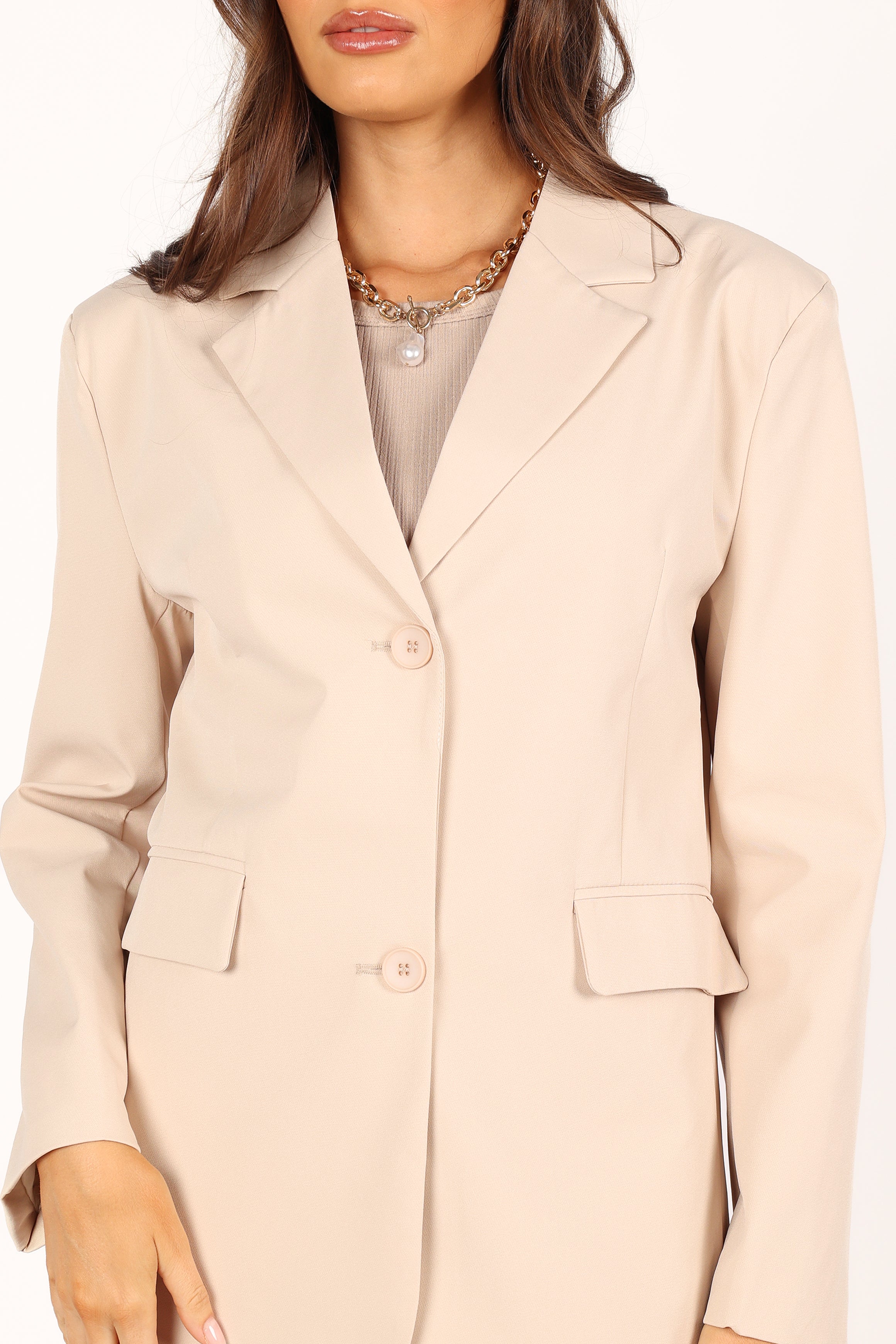 Myla Cream Relaxed Fit Blazer - Notch Lapel Single Button Jacket