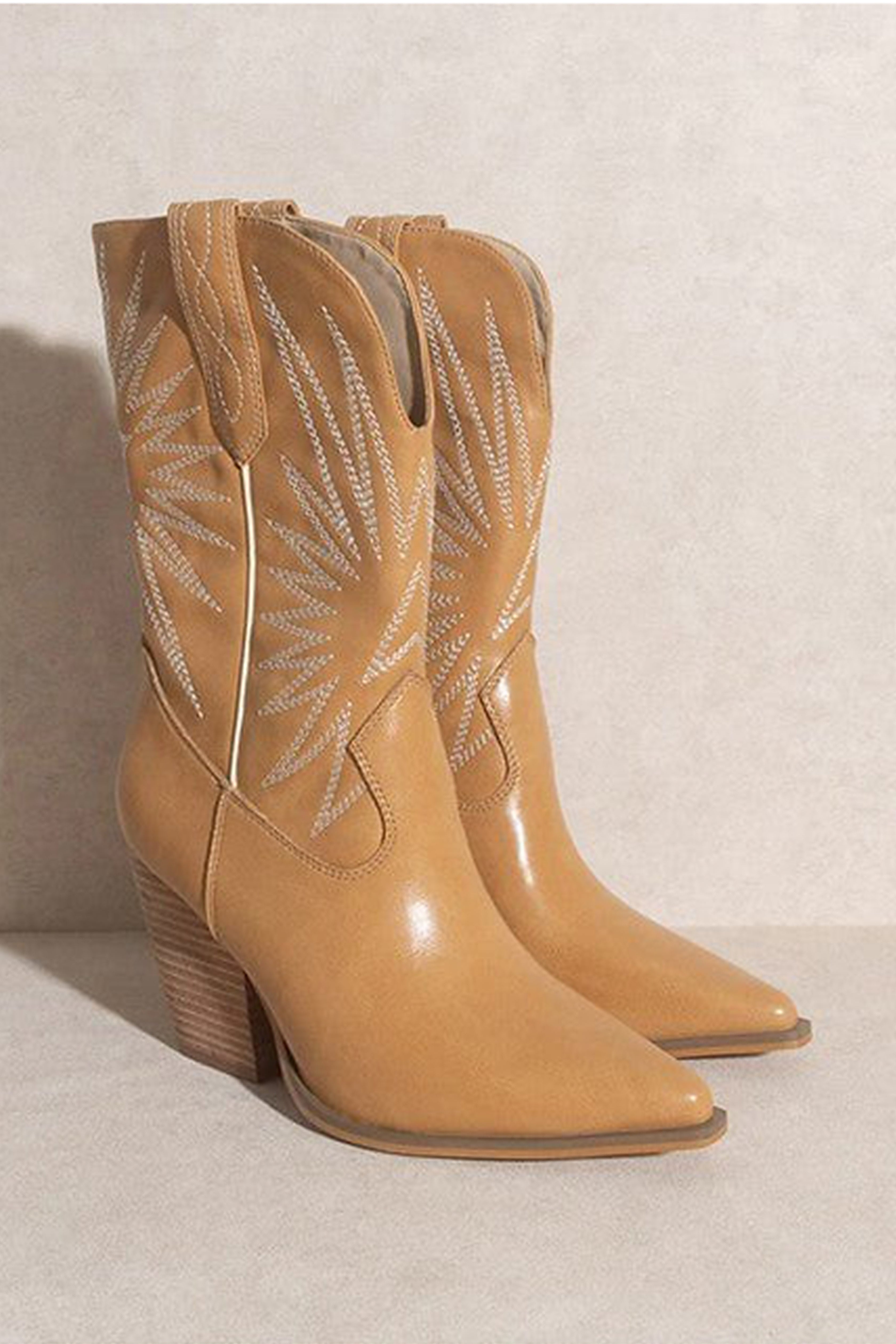 Emersyn Tan Western Boots with 3.5" Block Heel