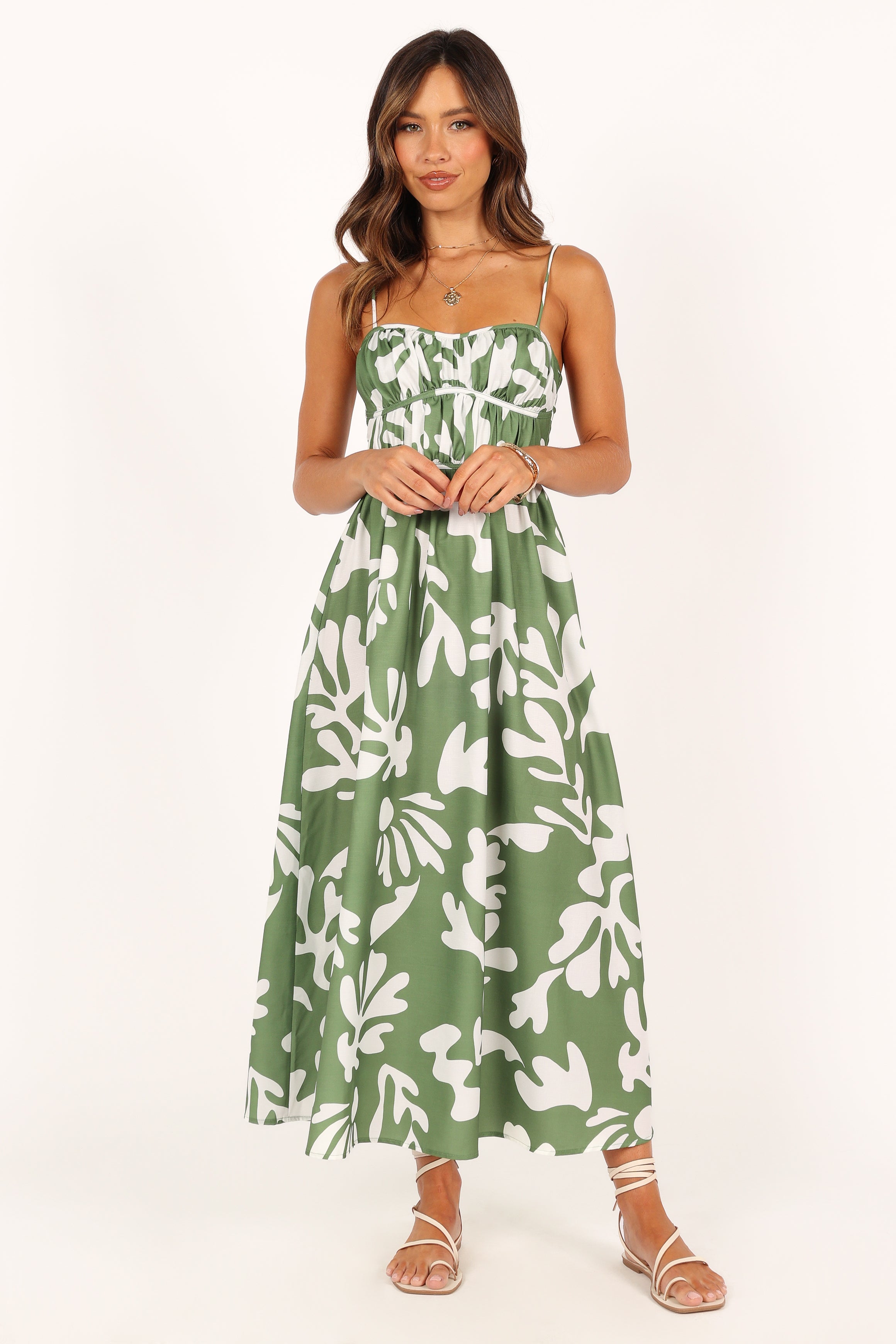 Khaki Sweetheart Neckline Midi Dress with Adjustable Straps - Payton