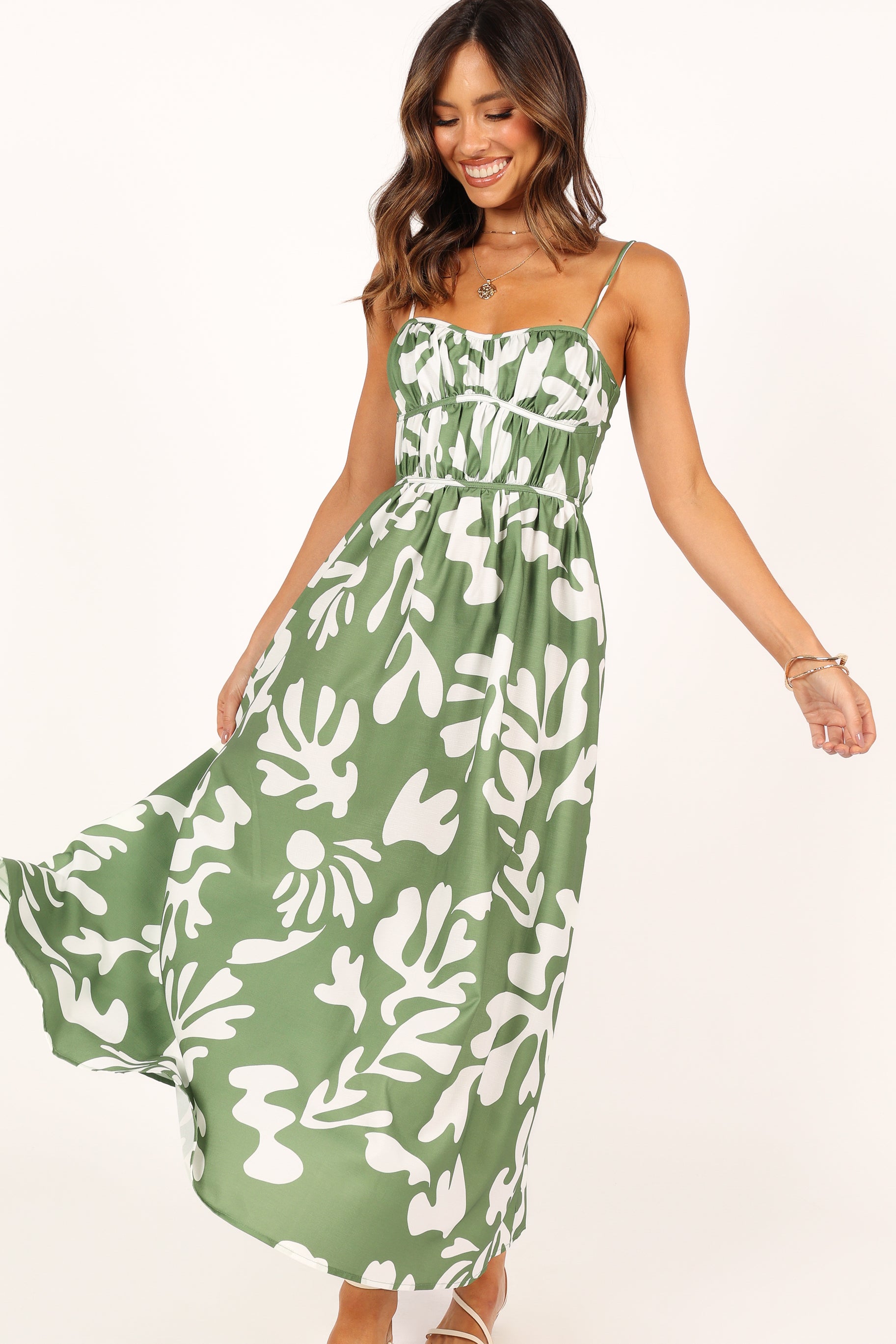 Khaki Sweetheart Neckline Midi Dress with Adjustable Straps - Payton
