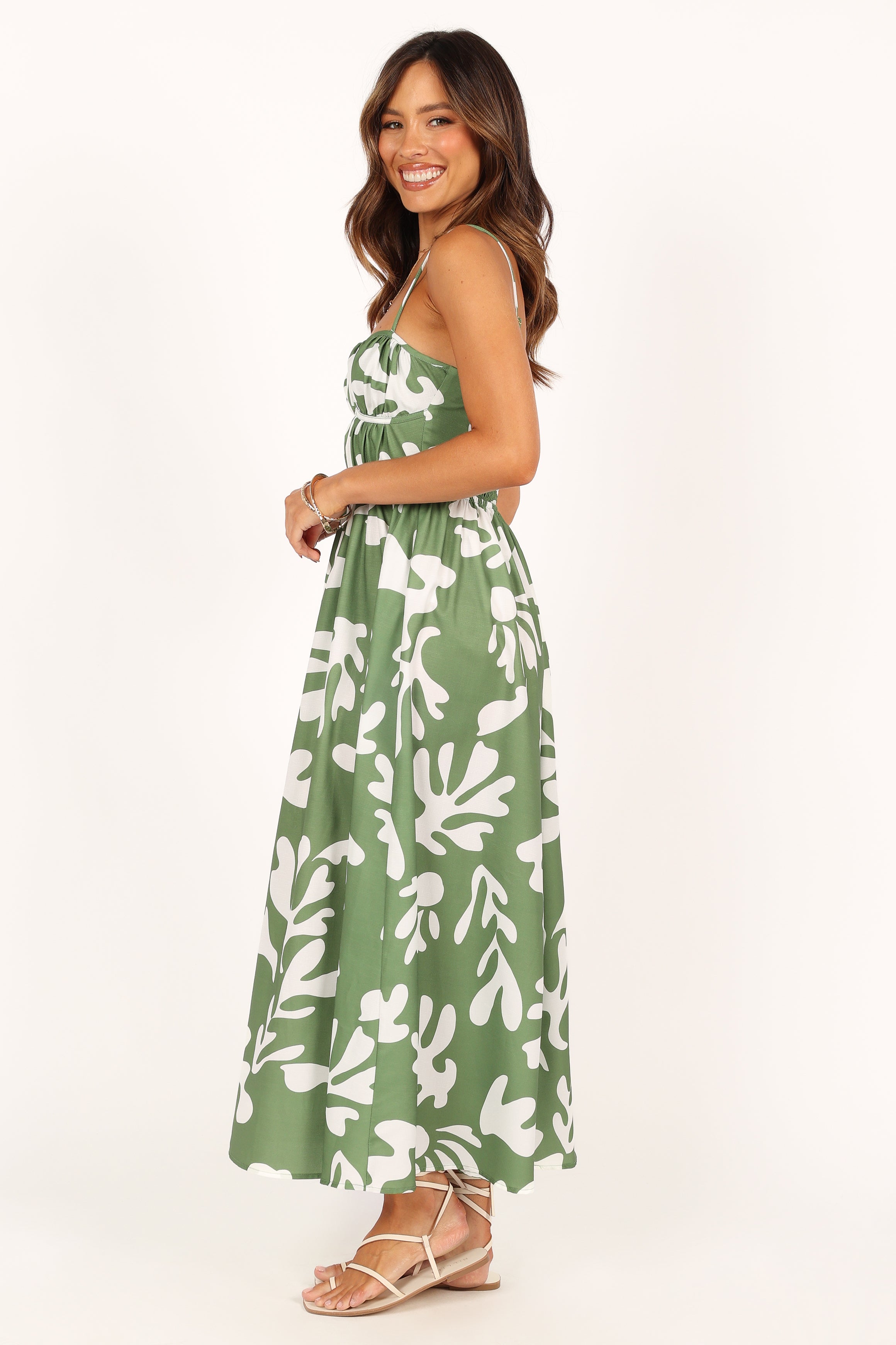 Khaki Sweetheart Neckline Midi Dress with Adjustable Straps - Payton