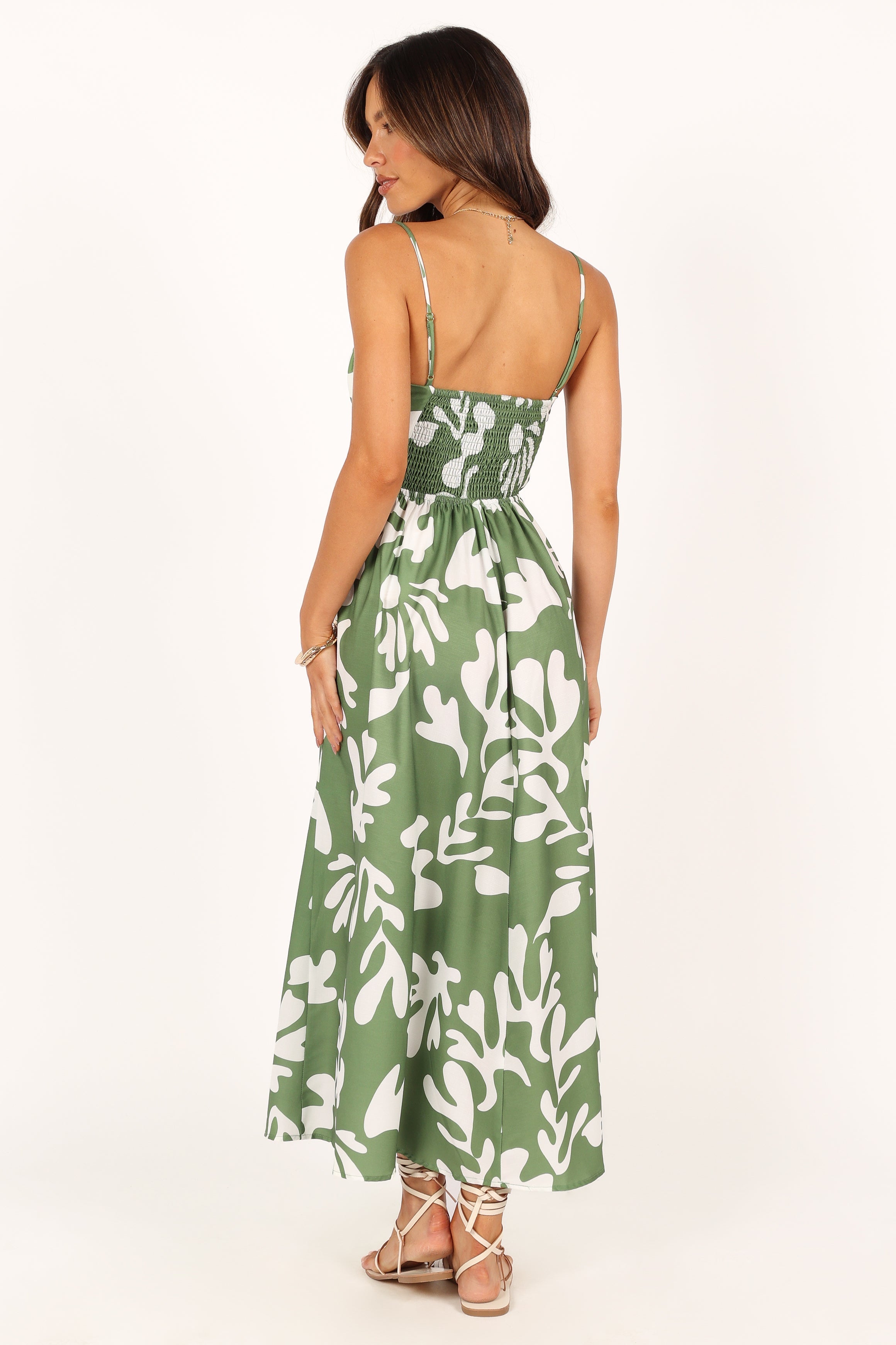 Khaki Sweetheart Neckline Midi Dress with Adjustable Straps - Payton