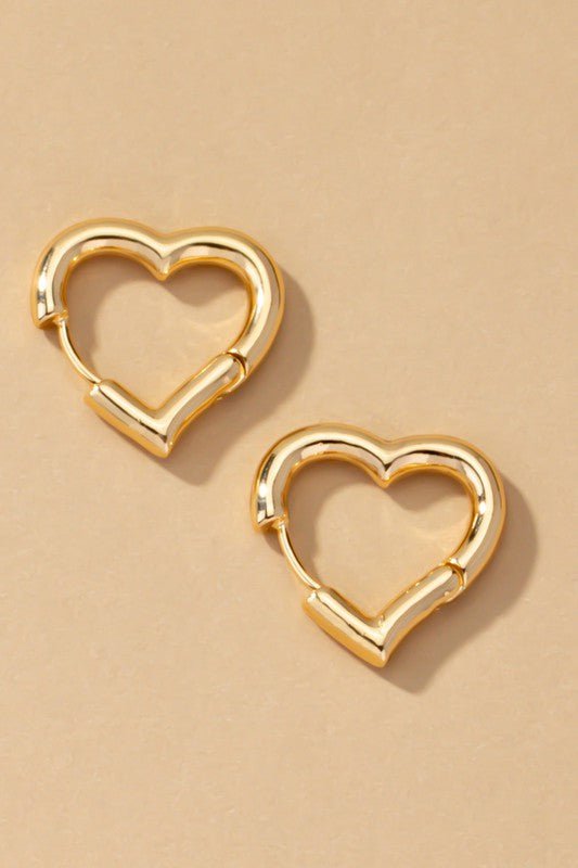 Gold Heart Huggie Hoop Earrings - 0.8" Gold Plated Brass