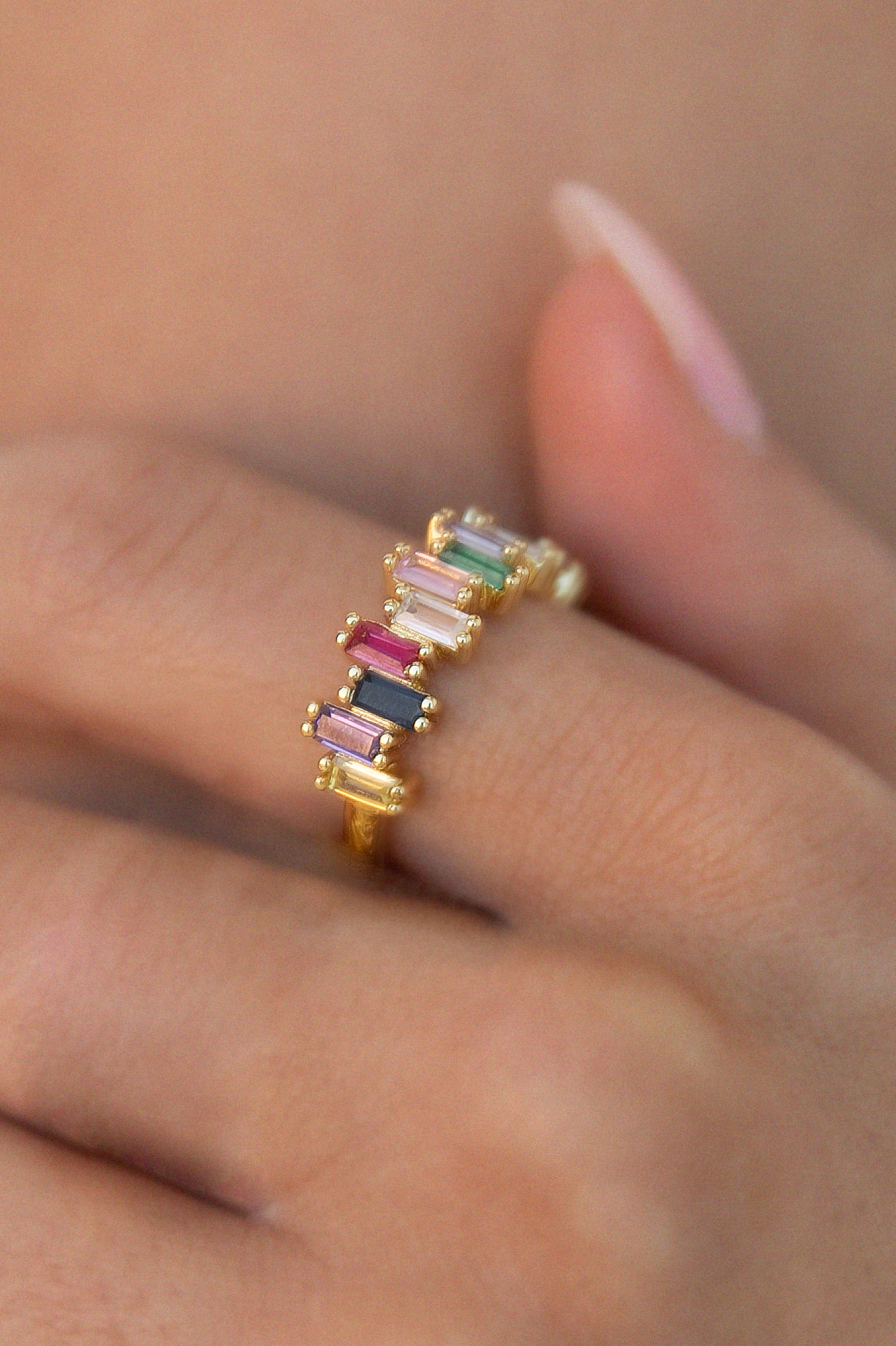 Multicolored Marquee Baguette Adjustable Ring