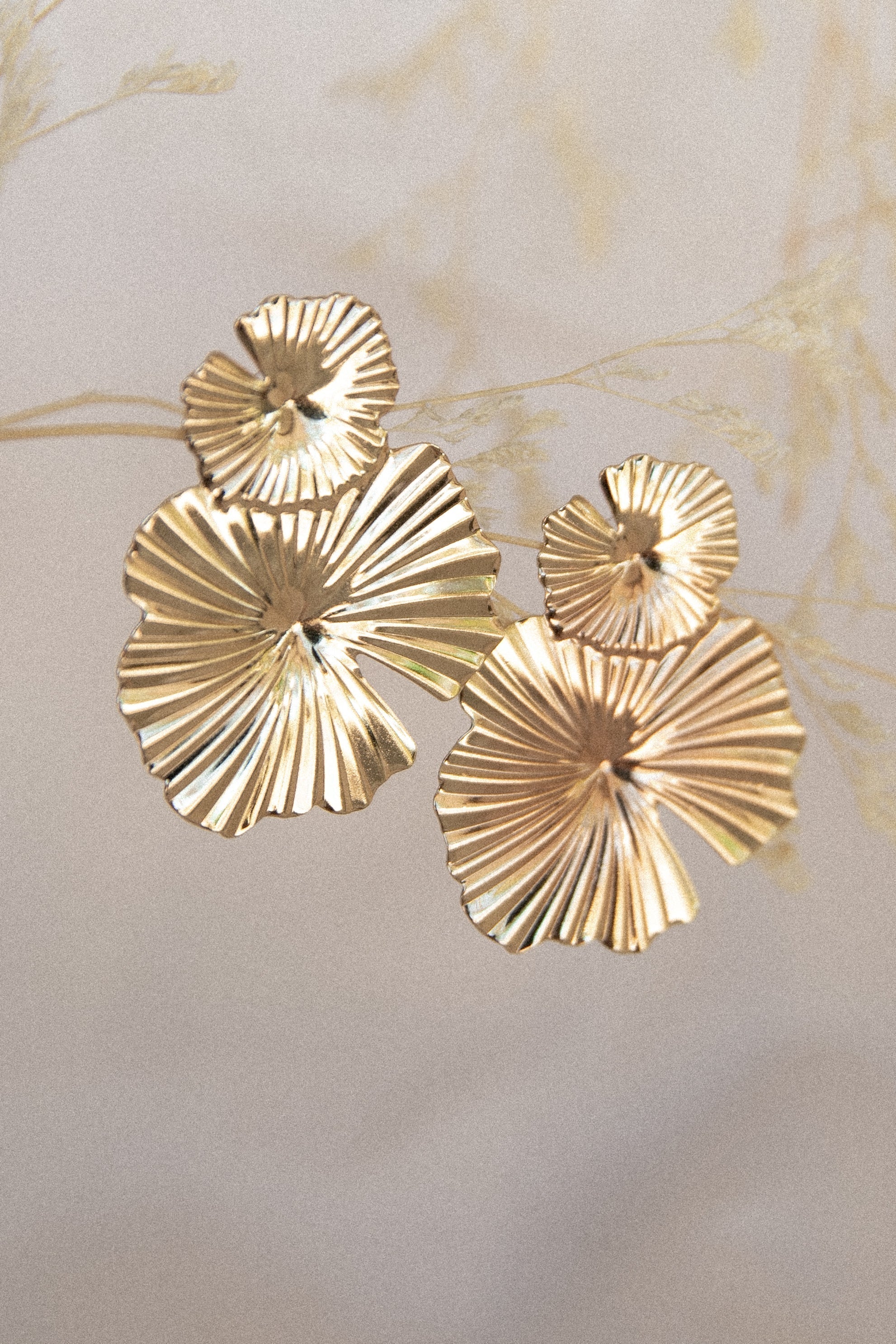 Gold Fan Design Earrings - Delia Alloy Butterfly Back Studs