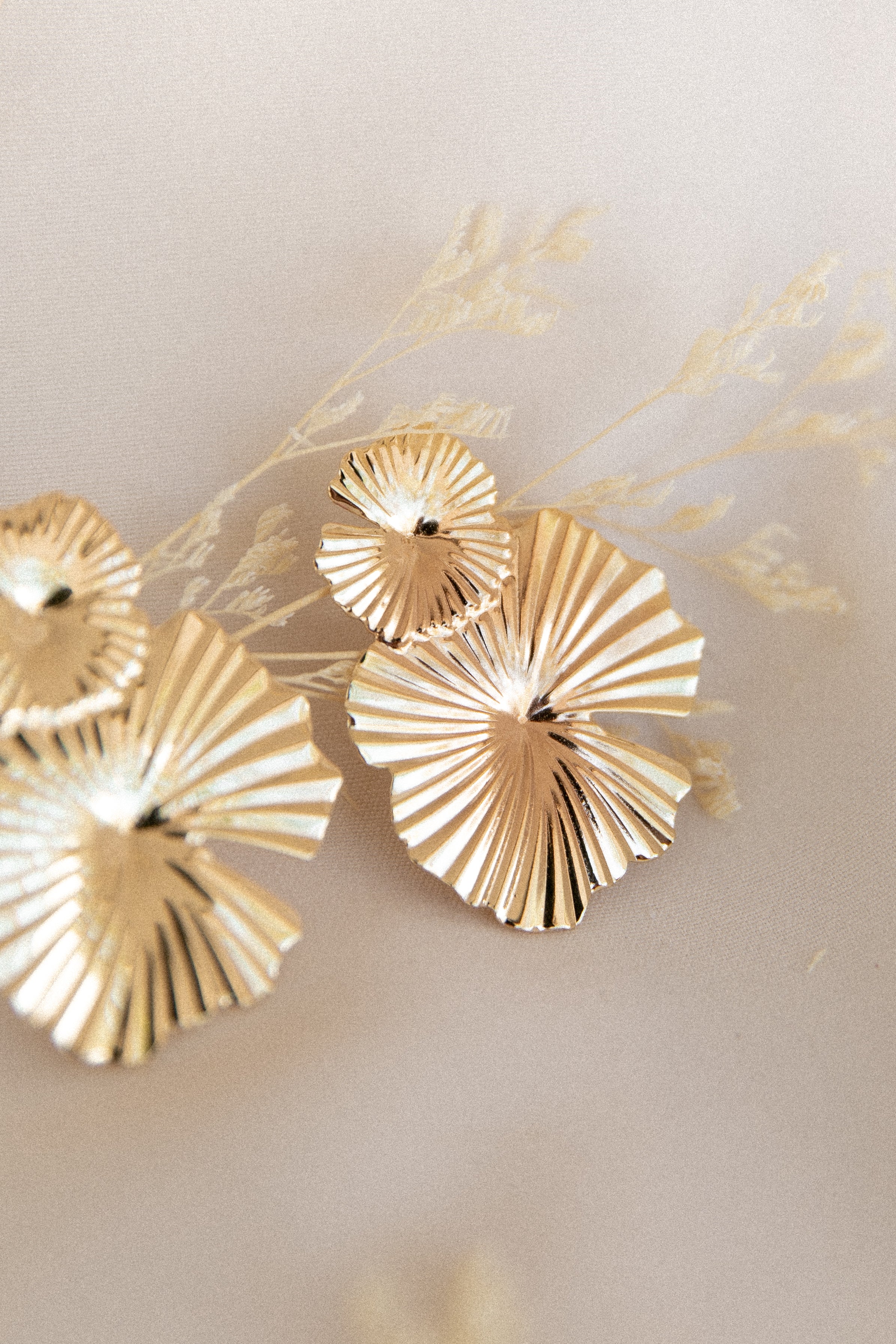 Gold Fan Design Earrings - Delia Alloy Butterfly Back Studs